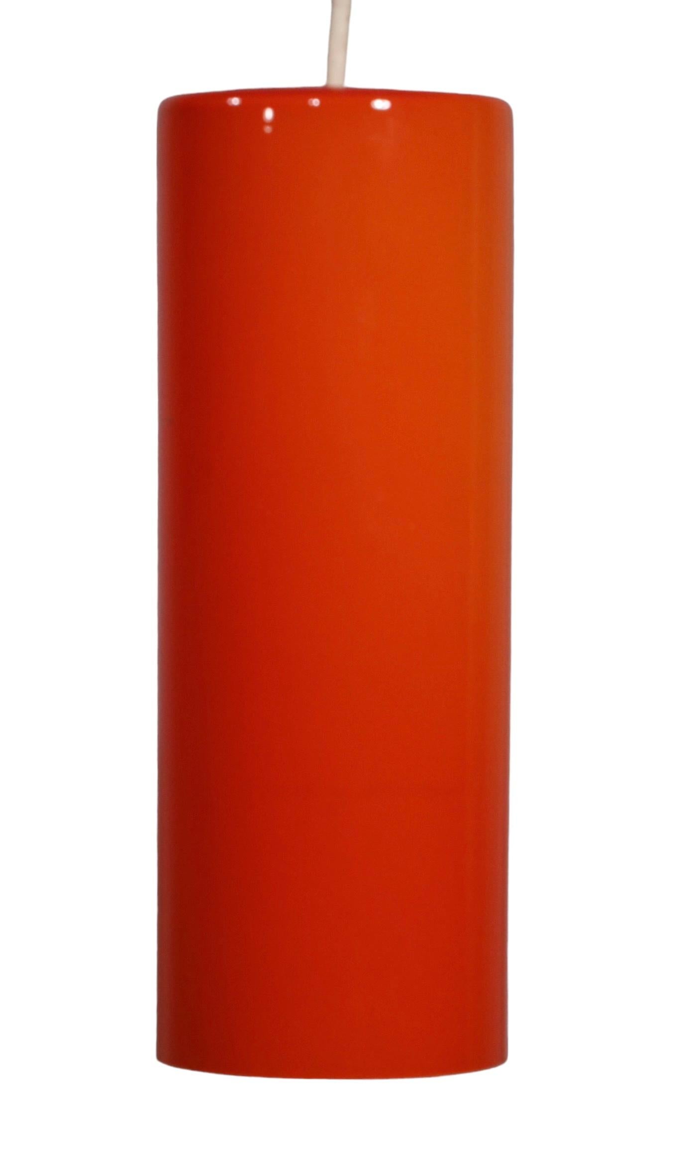 Mid-Century Prescolite Orange Cylinder Pendant Chandelier Fixture C 1950-1970's In Good Condition For Sale In New York, NY
