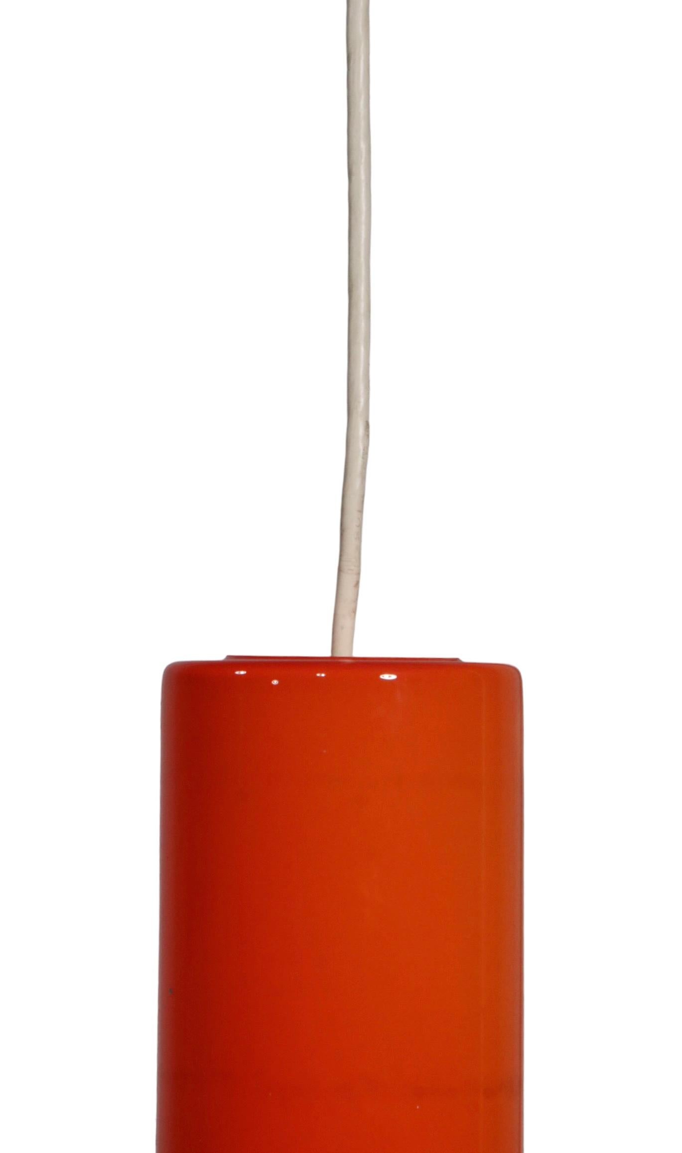 Mid-Century Prescolite Orange Cylinder Pendant Chandelier Fixture C 1950-1970's For Sale 1