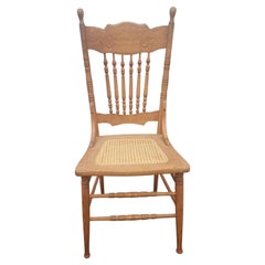 Midcentury Pressback Spindle Oak and Cane Country Dining Chair
