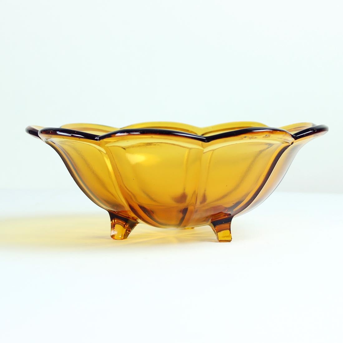 Mid-Century Modern Mid Century Pressed Glass Bowl By Borske Sklo Union, Czechoslovakia 1960s For Sale