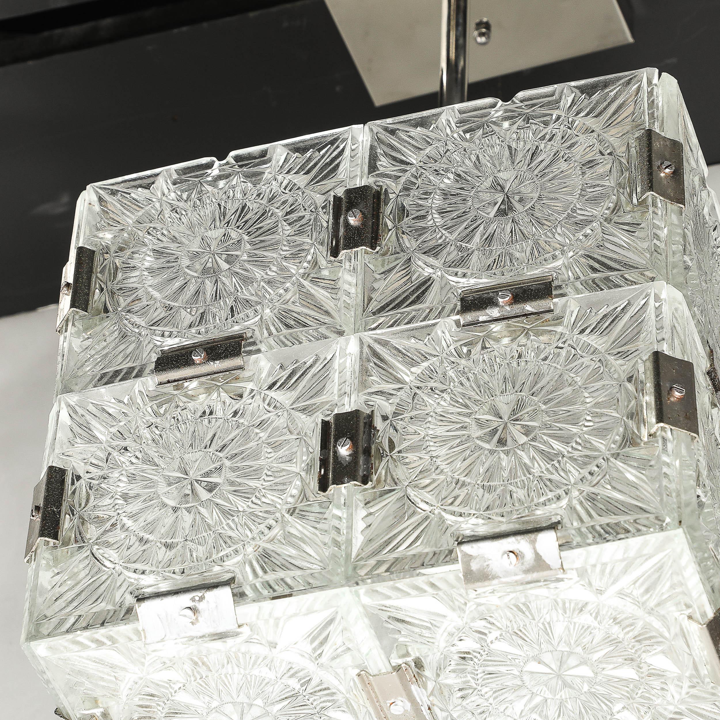 Lampadari a sospensione a forma di cubo in vetro pressato e nichel di metà secolo di Kinkedey in vendita 3