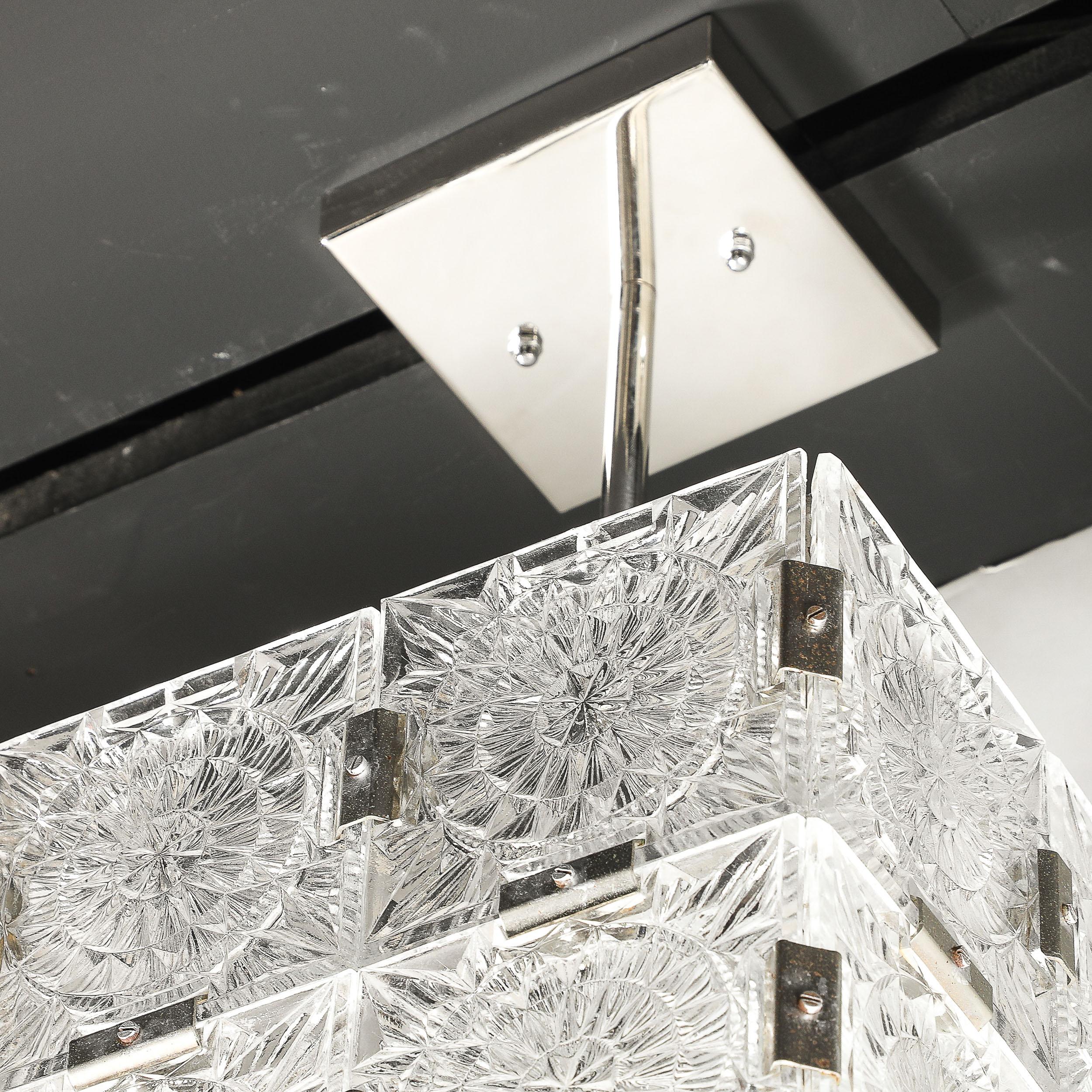 Lampadari a sospensione a forma di cubo in vetro pressato e nichel di metà secolo di Kinkedey in vendita 4