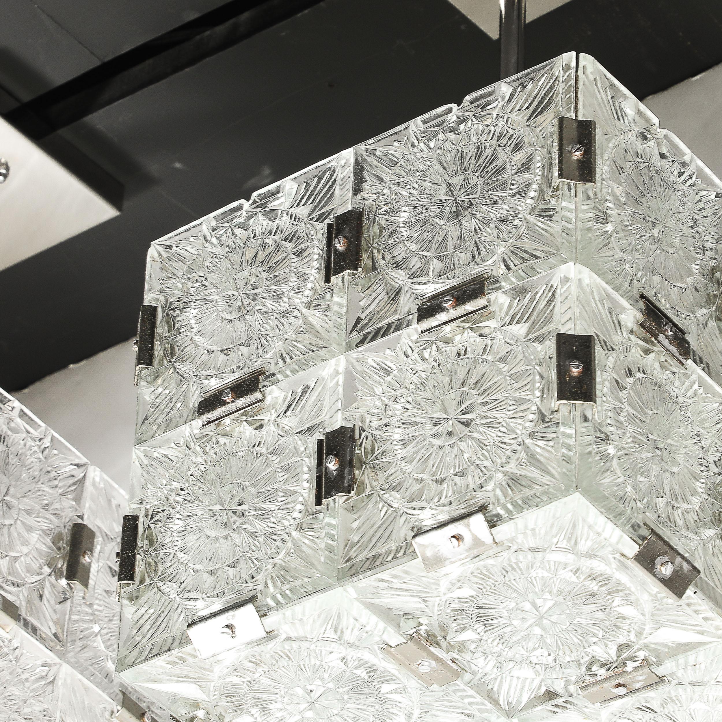 Lampadari a sospensione a forma di cubo in vetro pressato e nichel di metà secolo di Kinkedey in vendita 1