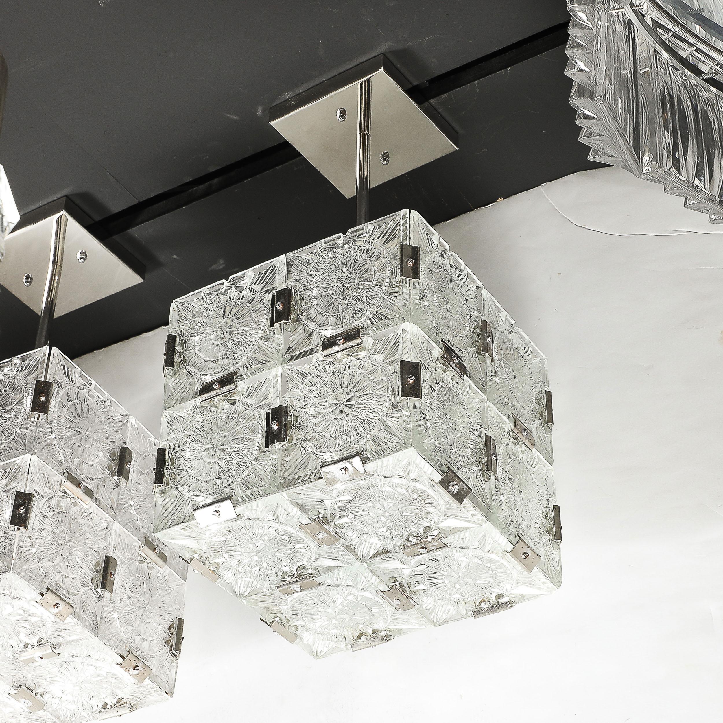 Lampadari a sospensione a forma di cubo in vetro pressato e nichel di metà secolo di Kinkedey in vendita 2