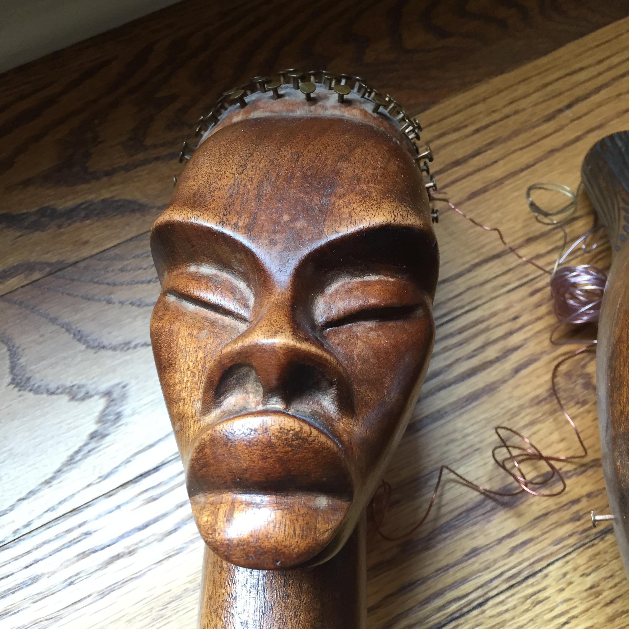 20th Century Hand Carved Haitian Busts,  Mid-Century Folk Art, A pair  For Sale