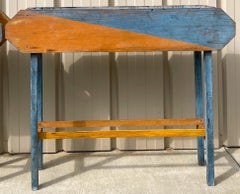 Mid-Century Primitive Organic Folk Art Painted Blue Planters or Window Boxes, 2