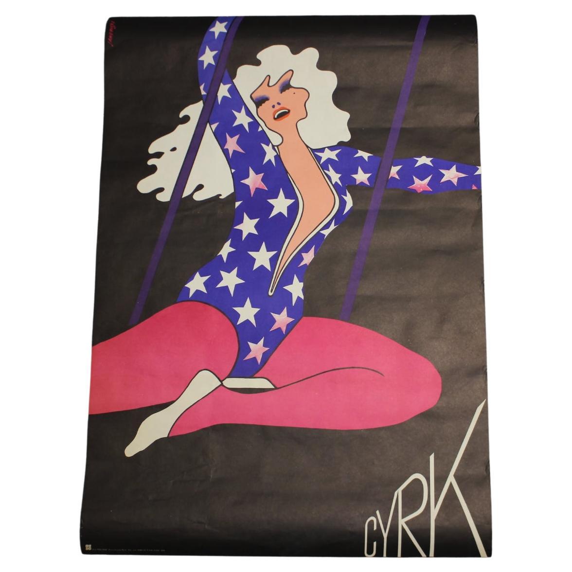 Mid-Century-Druck eines Zirkus Trapezmädchens von Janowski Witold, 1975er Jahre