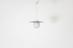 Mid-Century Philips Ceiling Pendant, Printed Milk Glass, Black Enamel Shade
