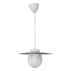 Mid-Century Printed Milk Glass Ceiling Pendant with Black Shade by Philips