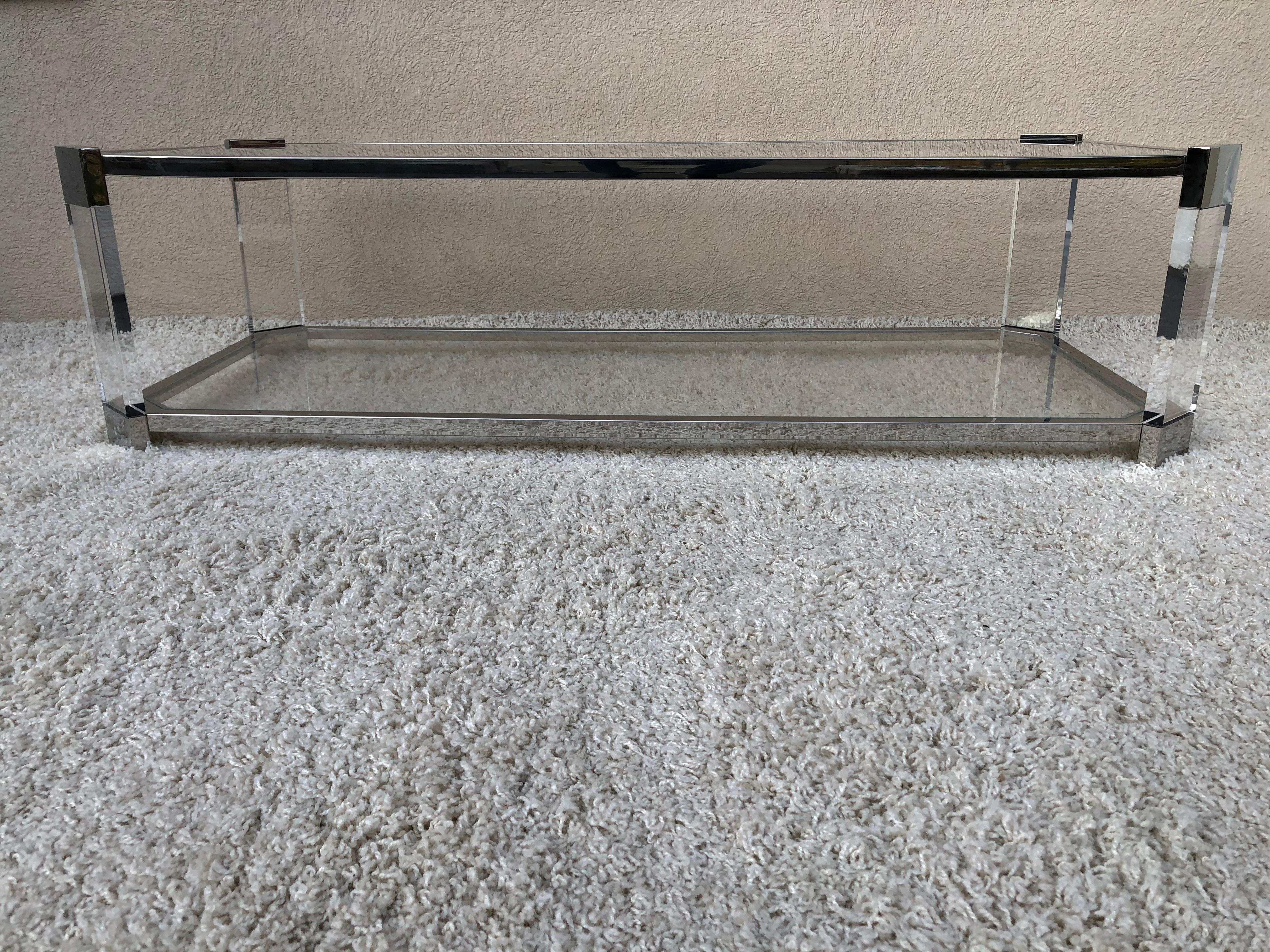 Mid Century Prismatiques Design Chrome Lucite and Glass Cocktail Table Two Tier In Excellent Condition For Sale In Westport, CT