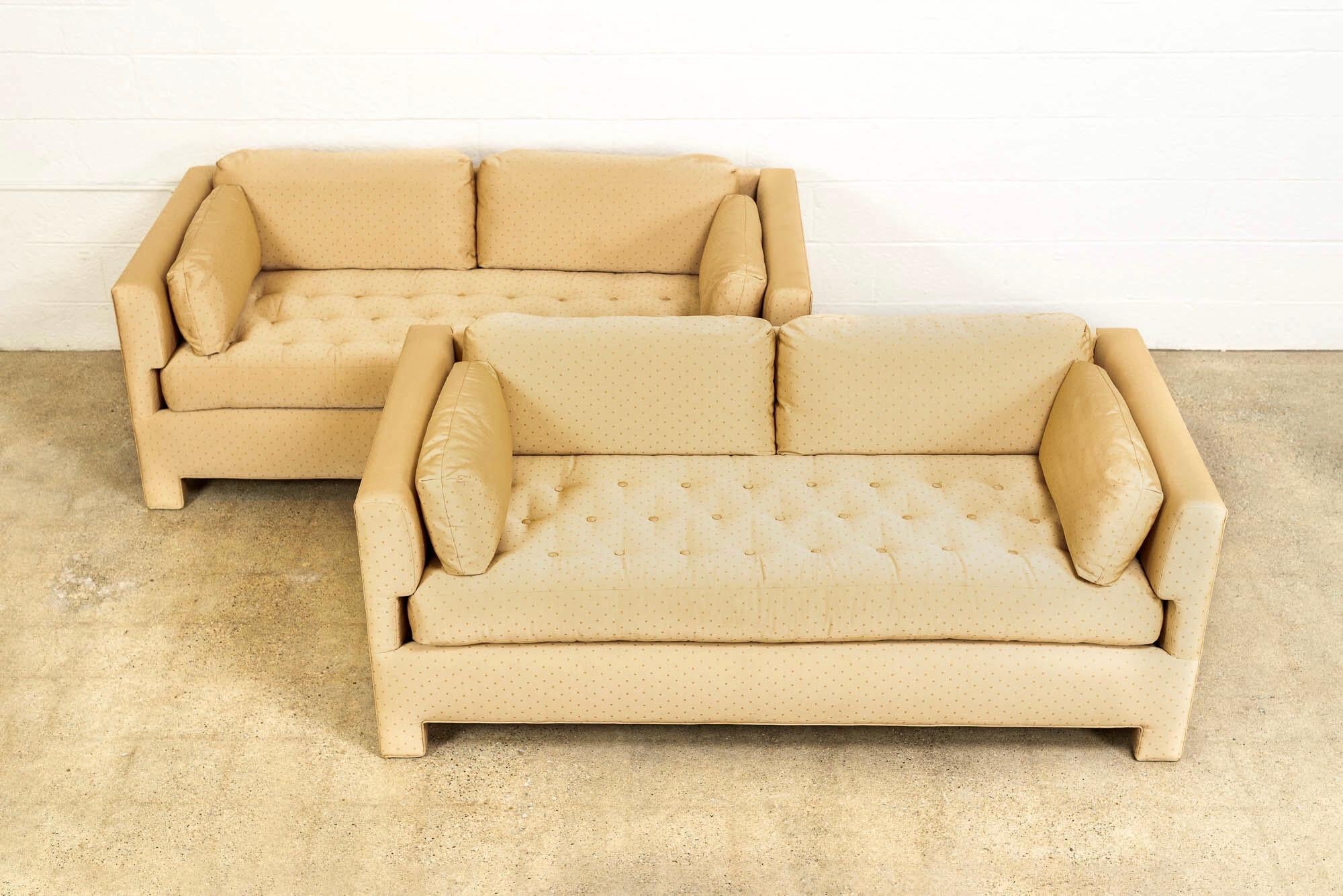 Mid-Century Modern Midcentury Probber or Wormley Style Tan Upholstered Sofa Couches, a Pair