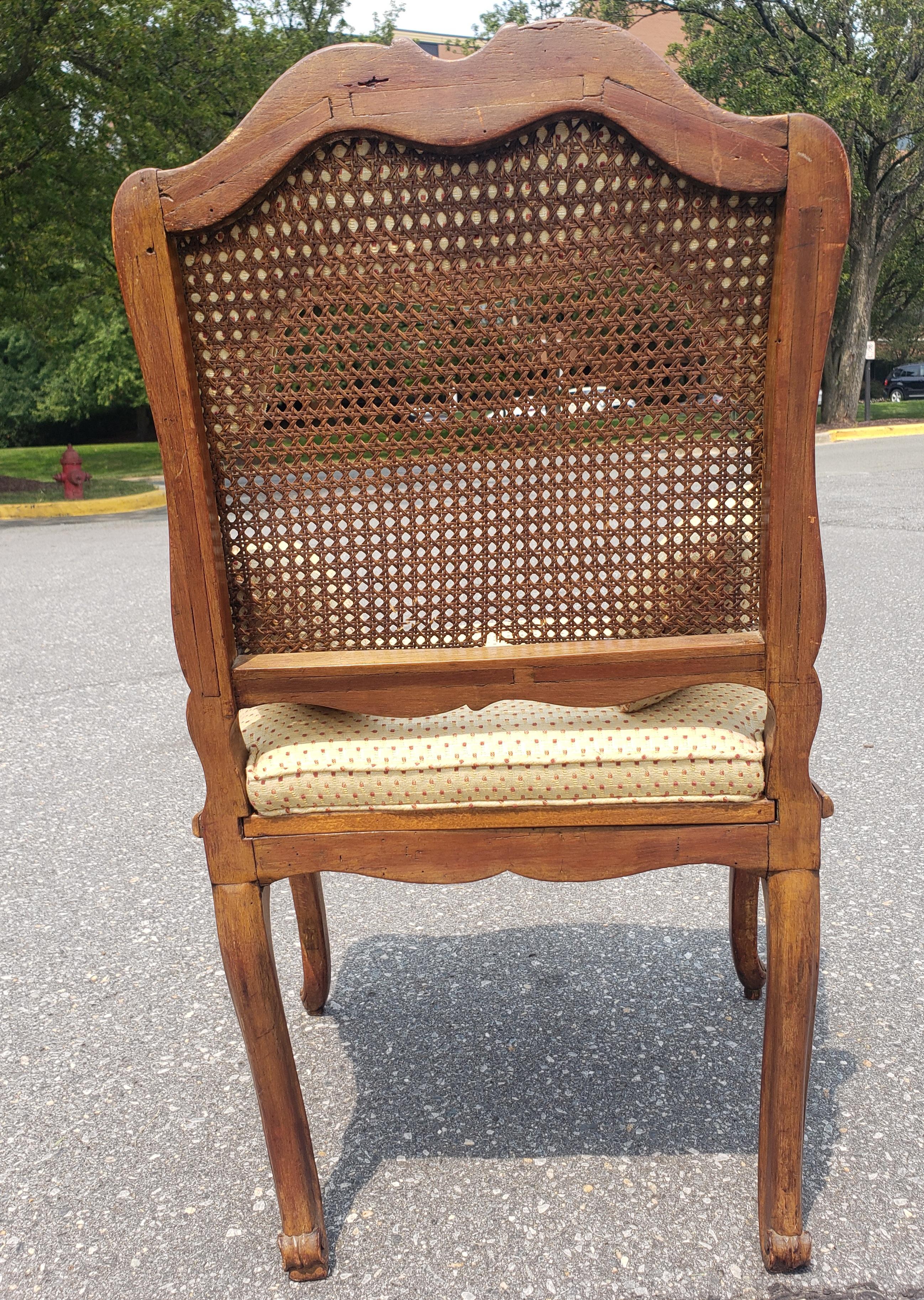 Mid-Century Provincial Carved Fruitwood Cane And Custom Upholstered Armchair For Sale 5