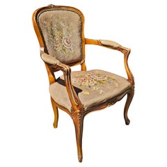 Mid Century Provincial Style Tapestry Upholstering Needlepoint Armchair