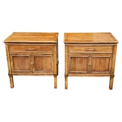 Mid-Century Provincial Walnut Single Drawer and Cabinet Bedside Tables, Pair