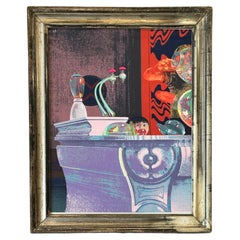 Mid Century Psychedelic Style Candy Shop Print in 19th Century Silver Gilt Frame