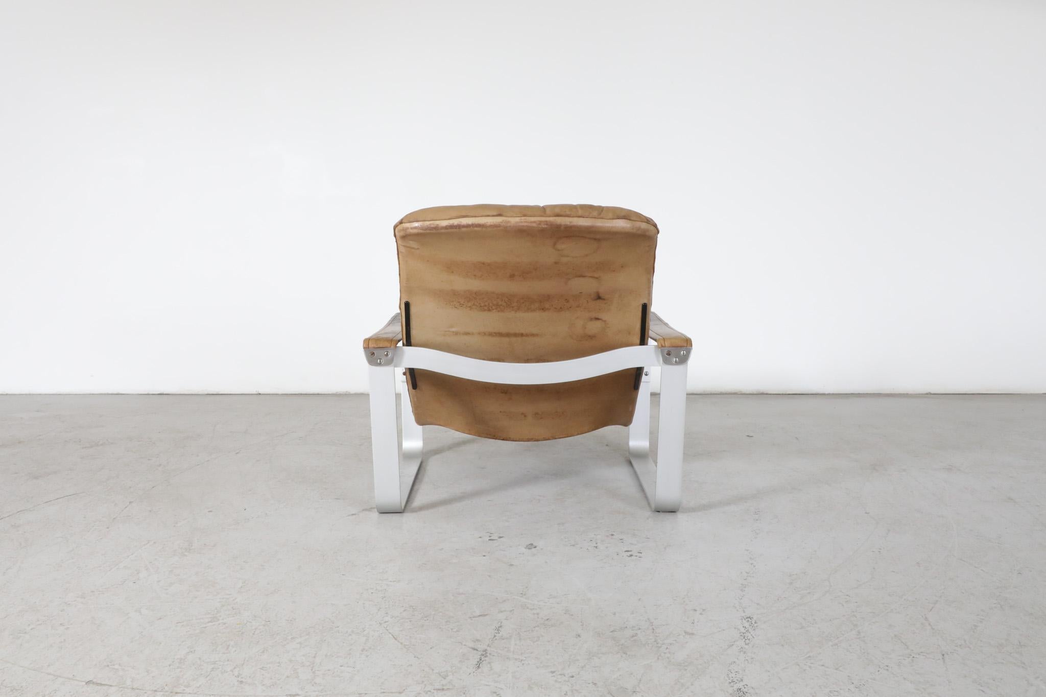 Metal Mid-Century Pulkka Leather Lounge Chair by Ilmari Lappalainen for Asko