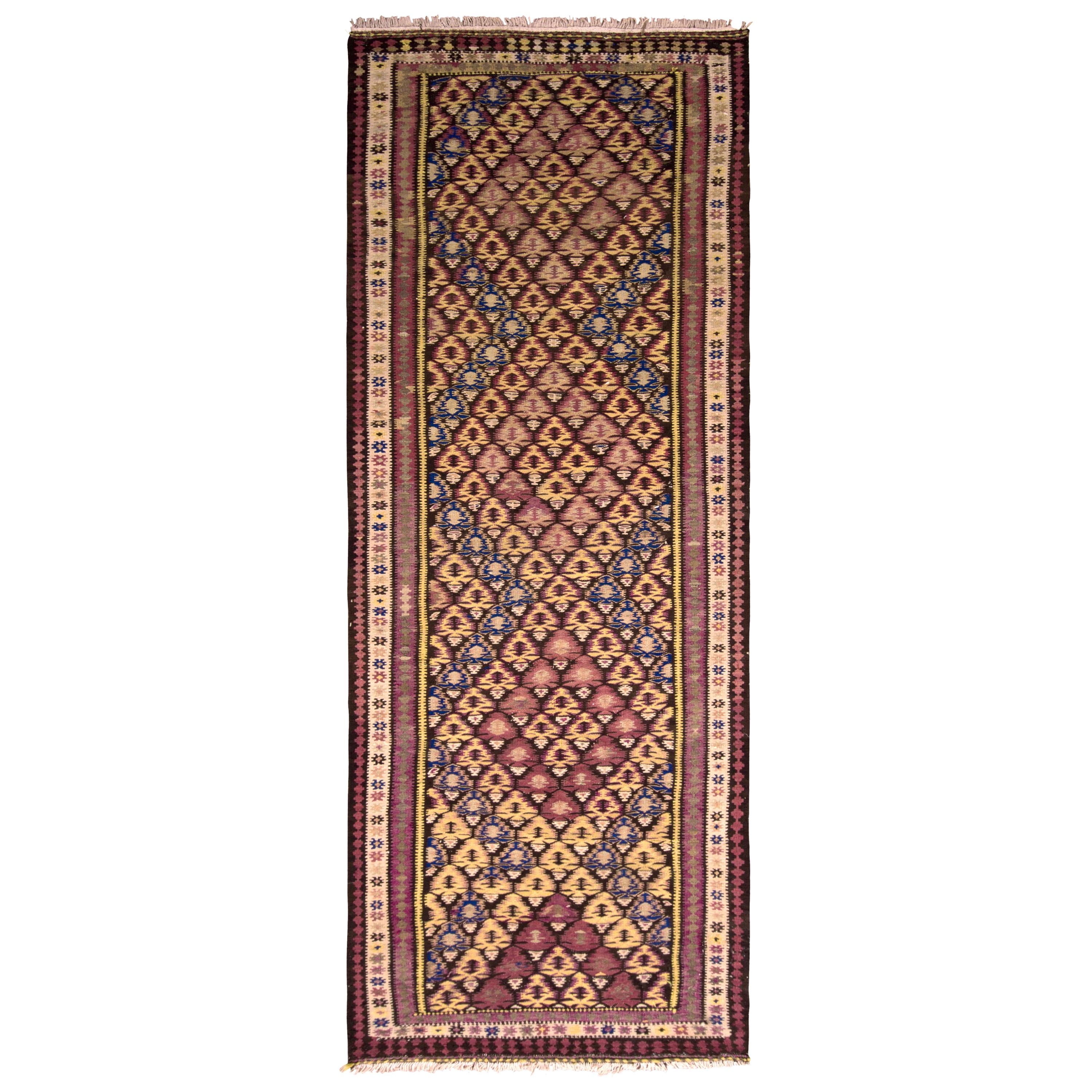 1950s Vintage Persian Kilim in Pink, Purple Geometric Pattern by Rug & Kilim