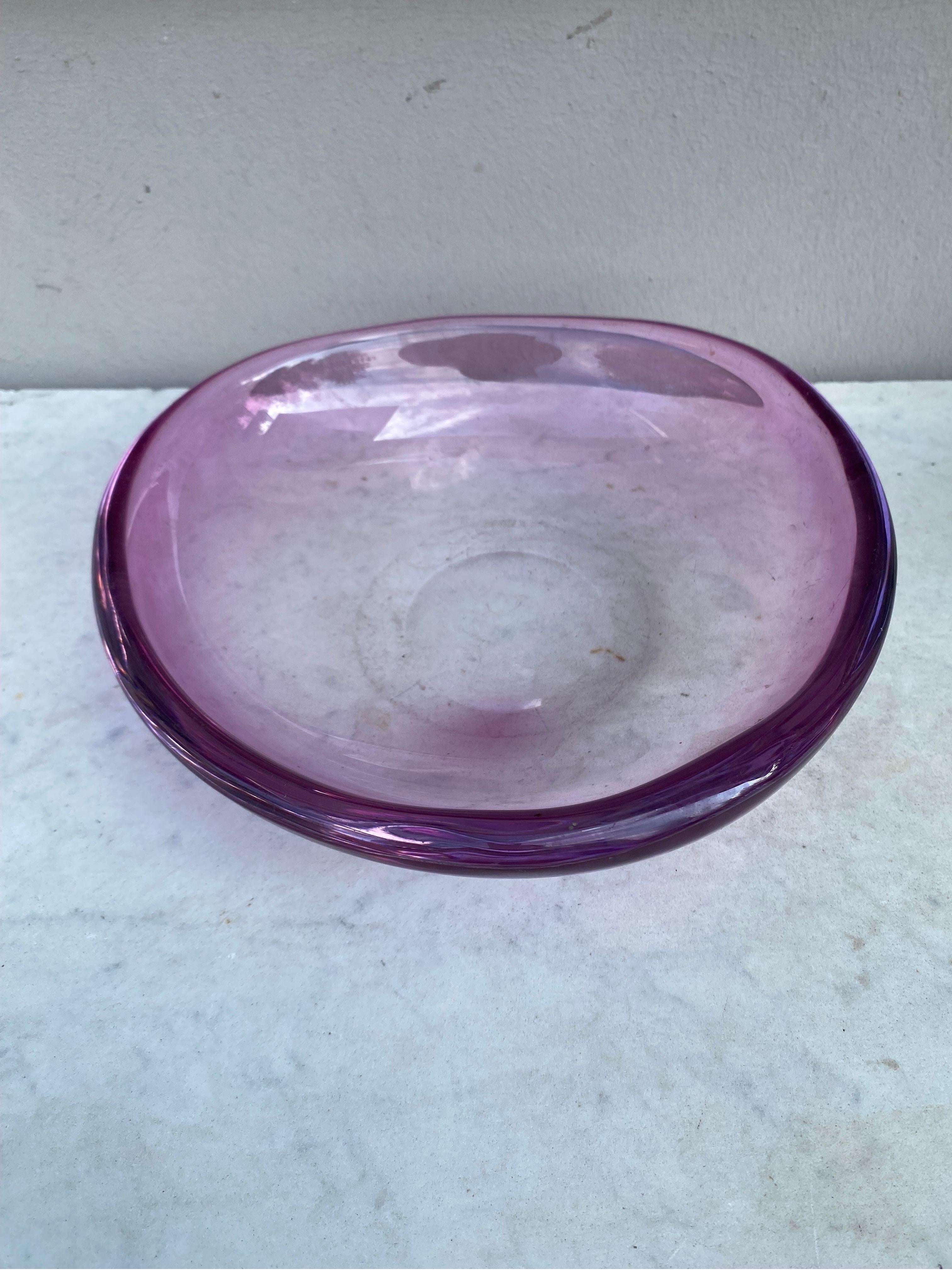 Mid-century purple glass bowl signed Val Saint Lambert.