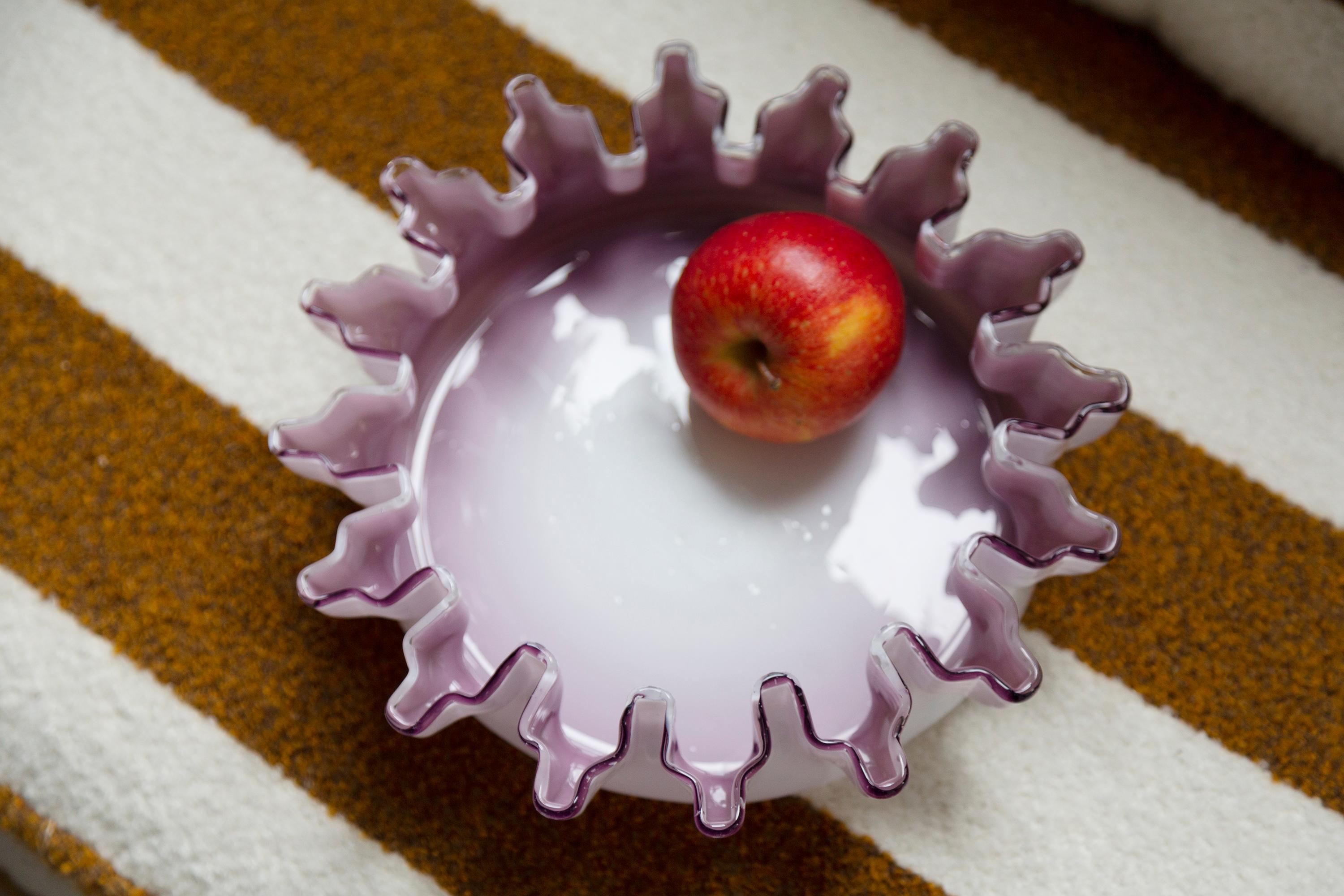 Mid-Century Modern Midcentury Purple Lavender and White Decorative Glass Plate, Italy, 1960s