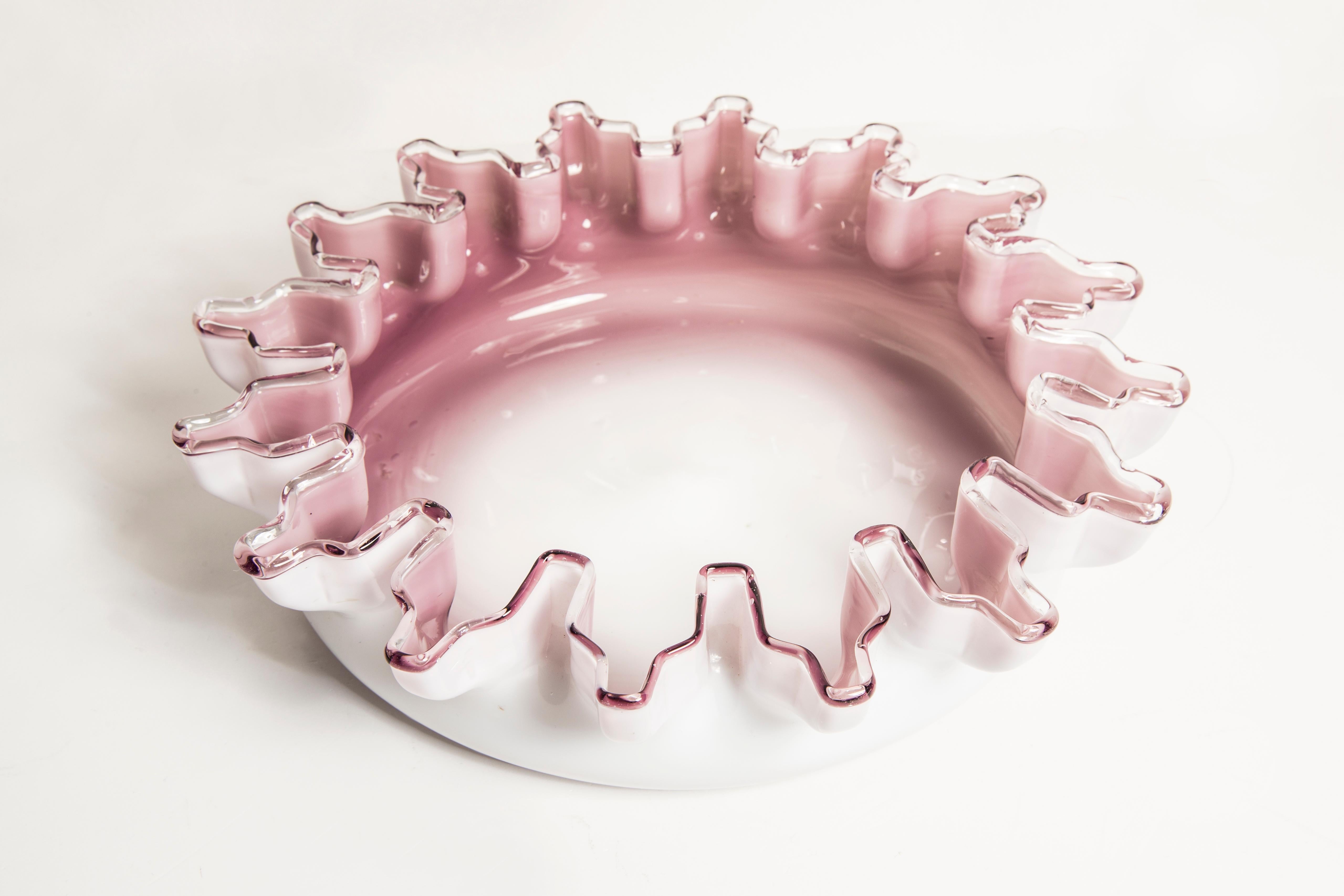 20th Century Midcentury Purple Lavender and White Decorative Glass Plate, Italy, 1960s