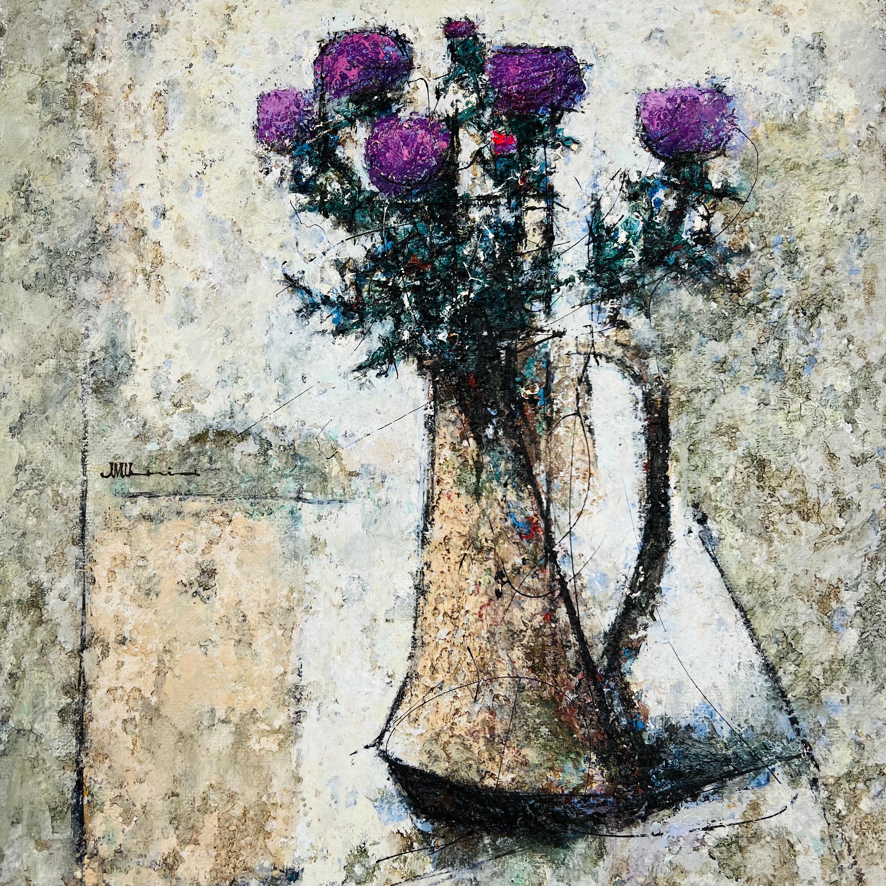 Mid Century Lila Distel Ölgemälde im Angebot 8