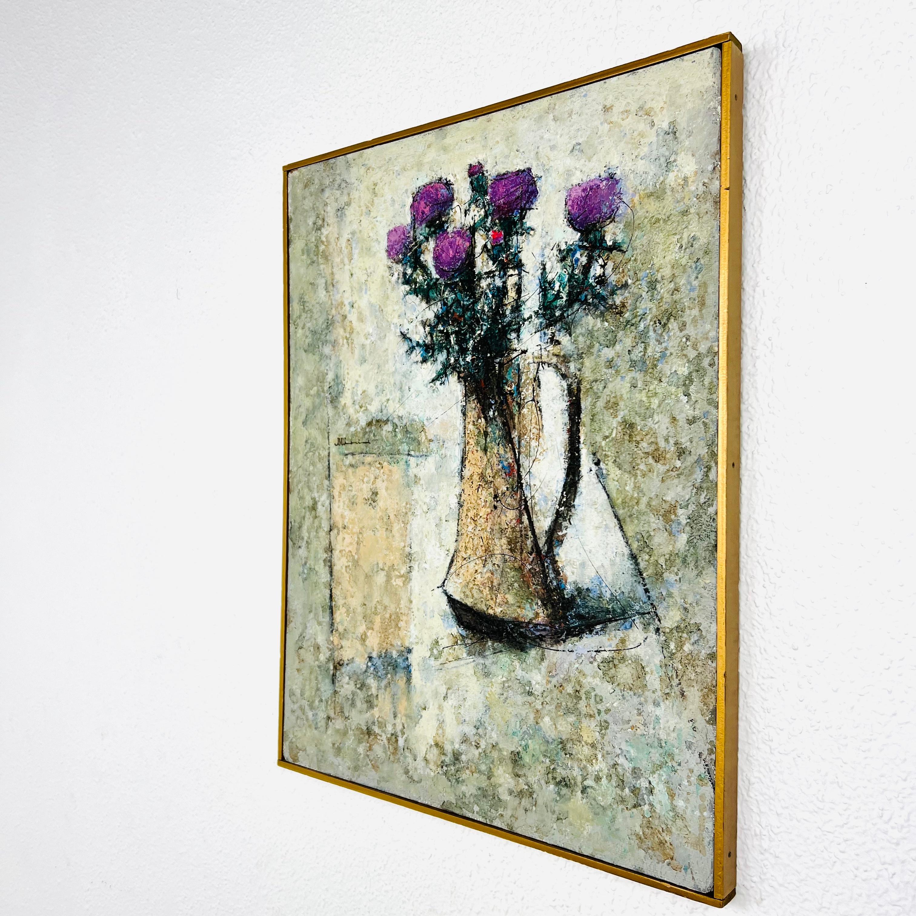 Mid Century Lila Distel Ölgemälde im Angebot 9
