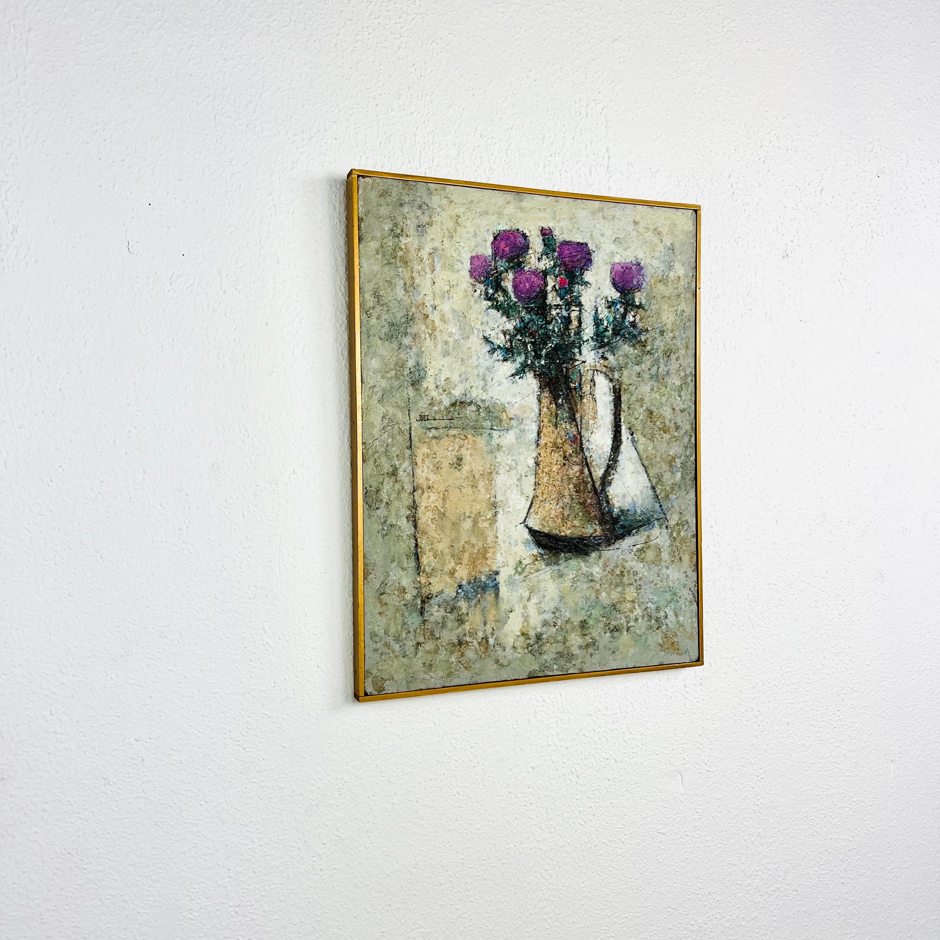 Mid Century Lila Distel Ölgemälde im Angebot 12