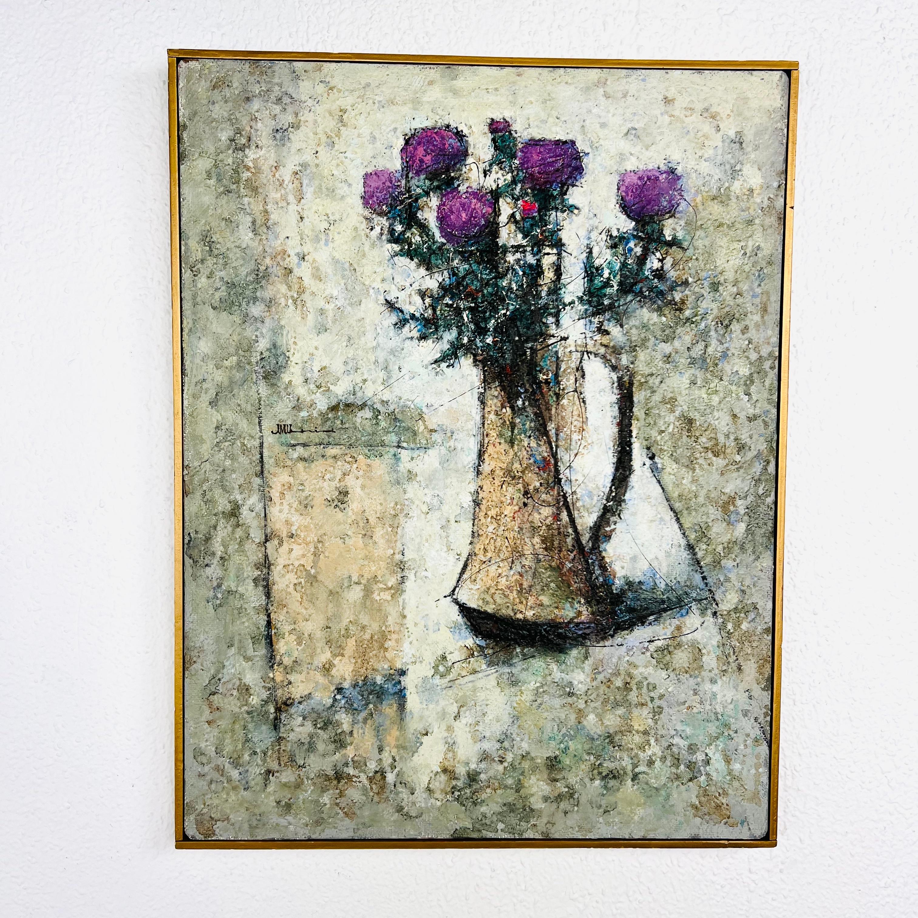 Mid Century Lila Distel Ölgemälde im Angebot 13