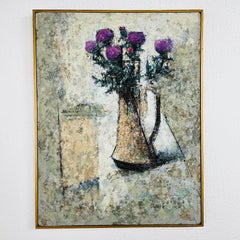 Mid Century Purple Thistle Oil Painting
