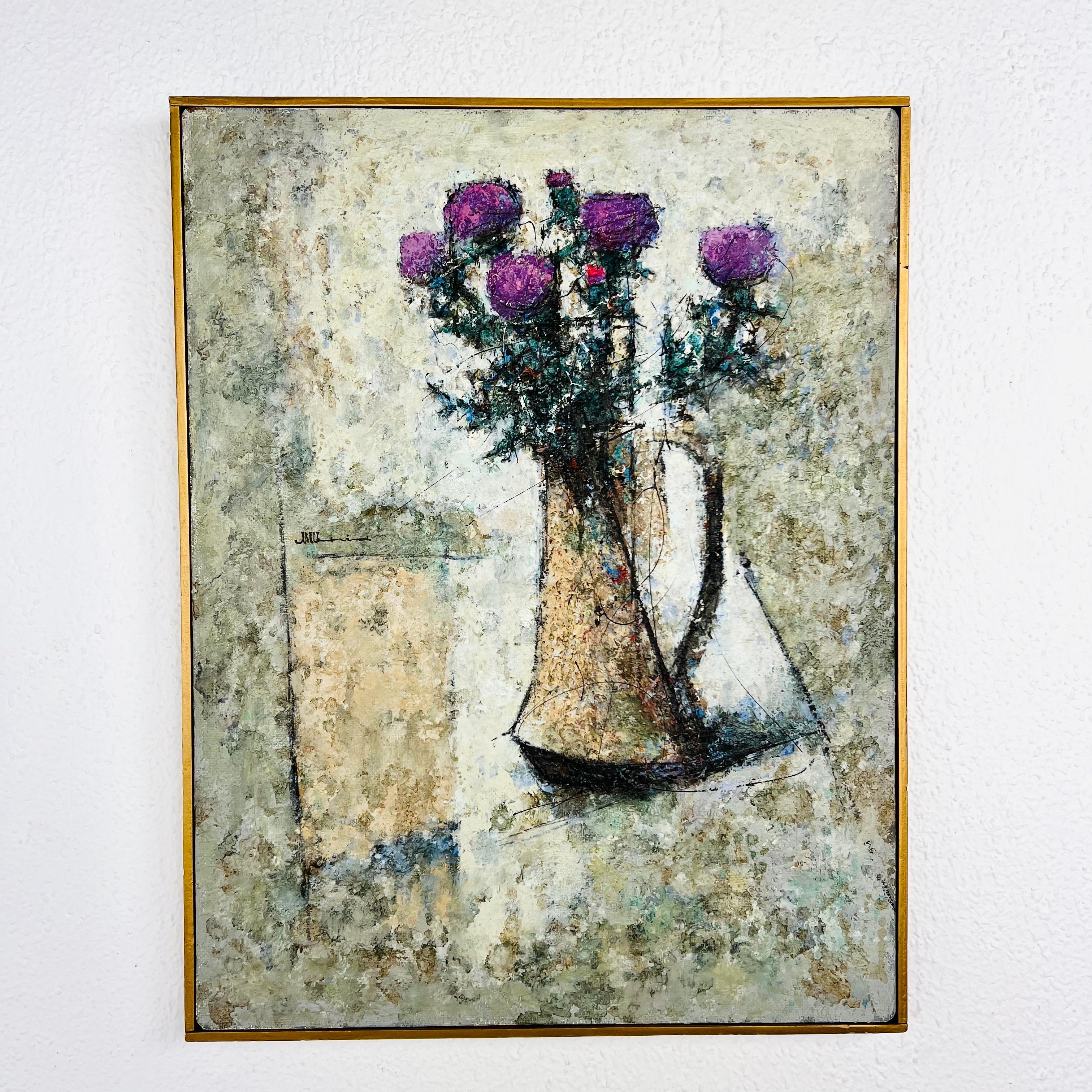 Mid Century Lila Distel Ölgemälde im Angebot 14