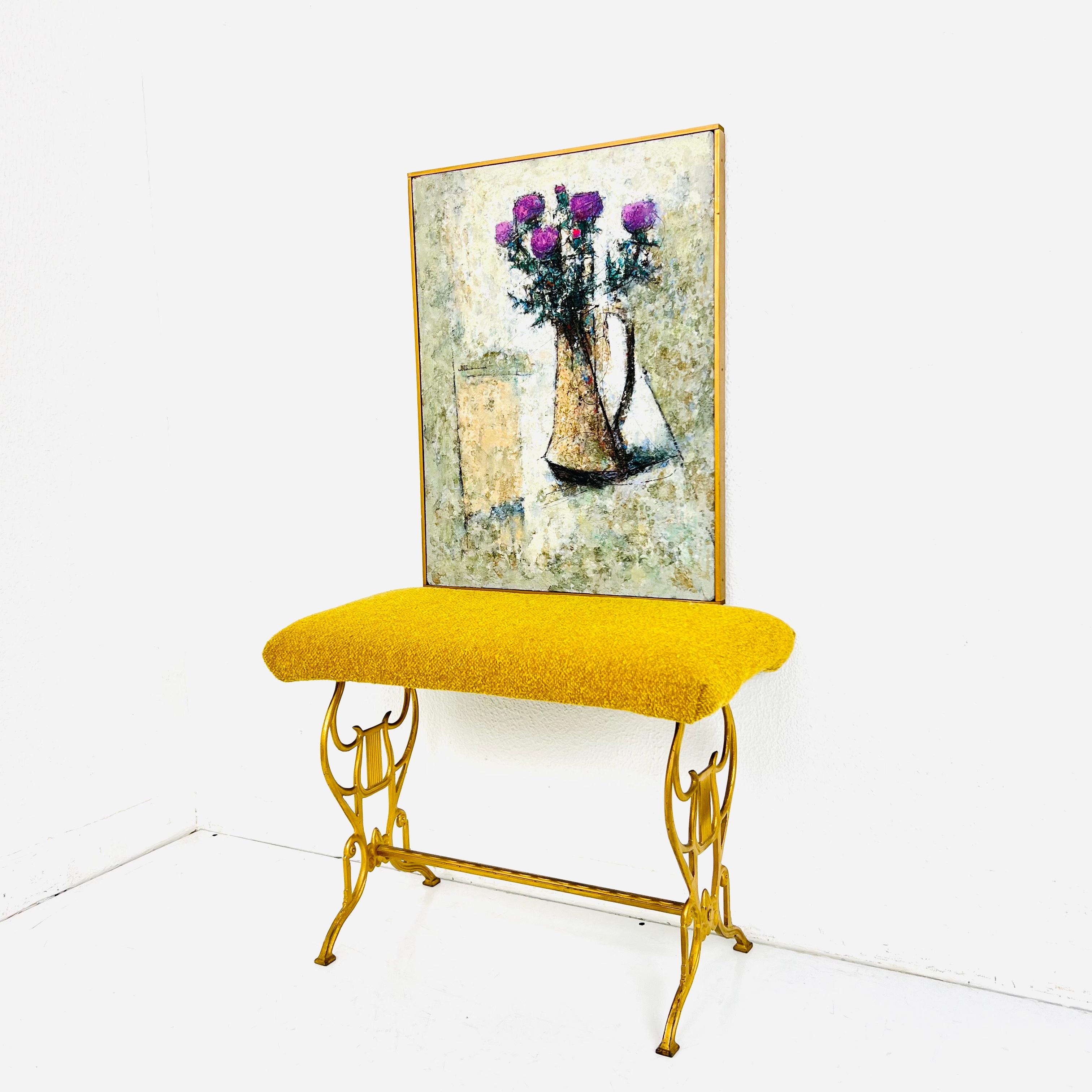 Mid Century Lila Distel Ölgemälde (Holz) im Angebot