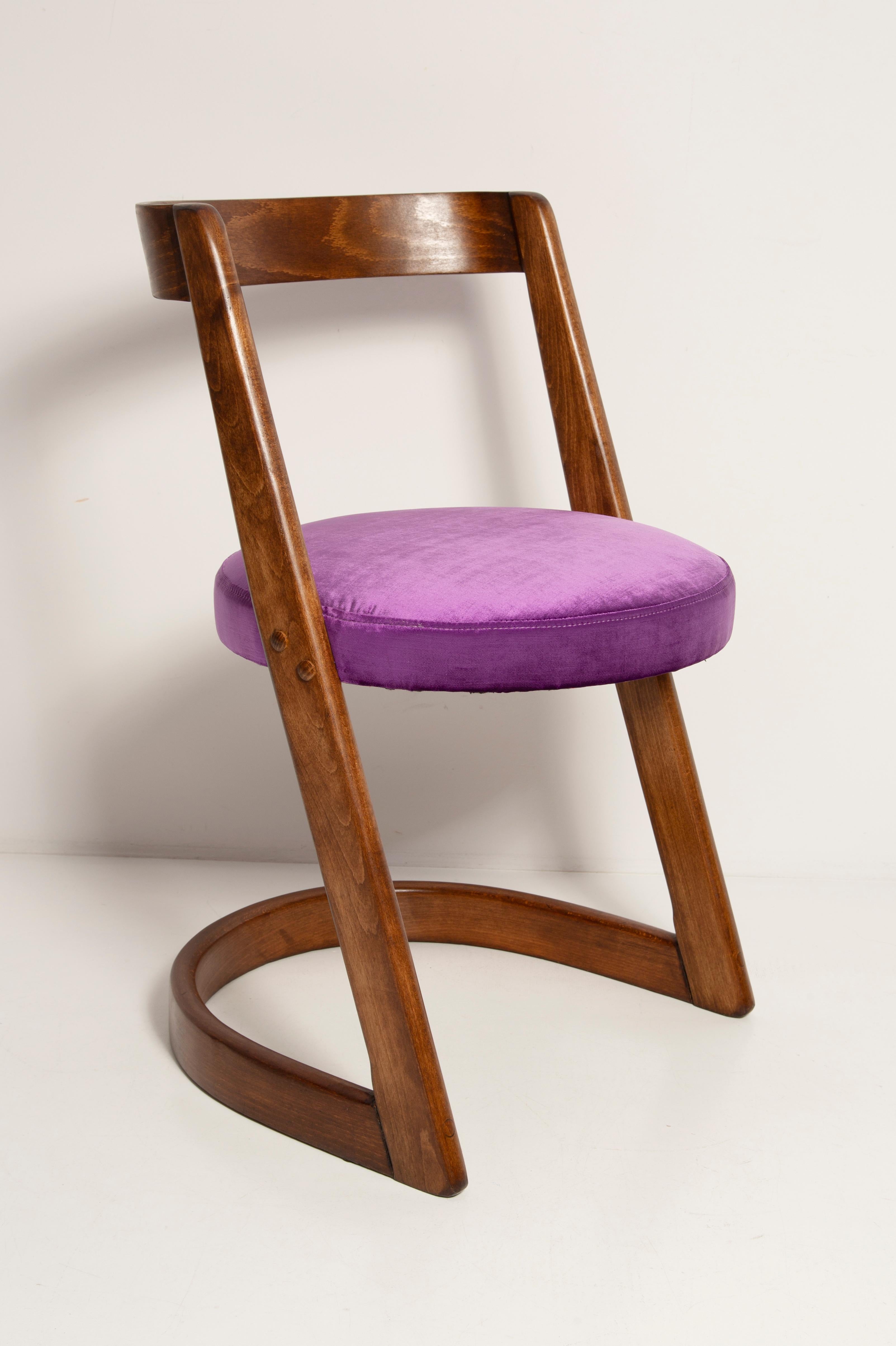 Midcentury Purple Velvet Halfa Chair and Stool, Baumann, France, 1970s For Sale 1