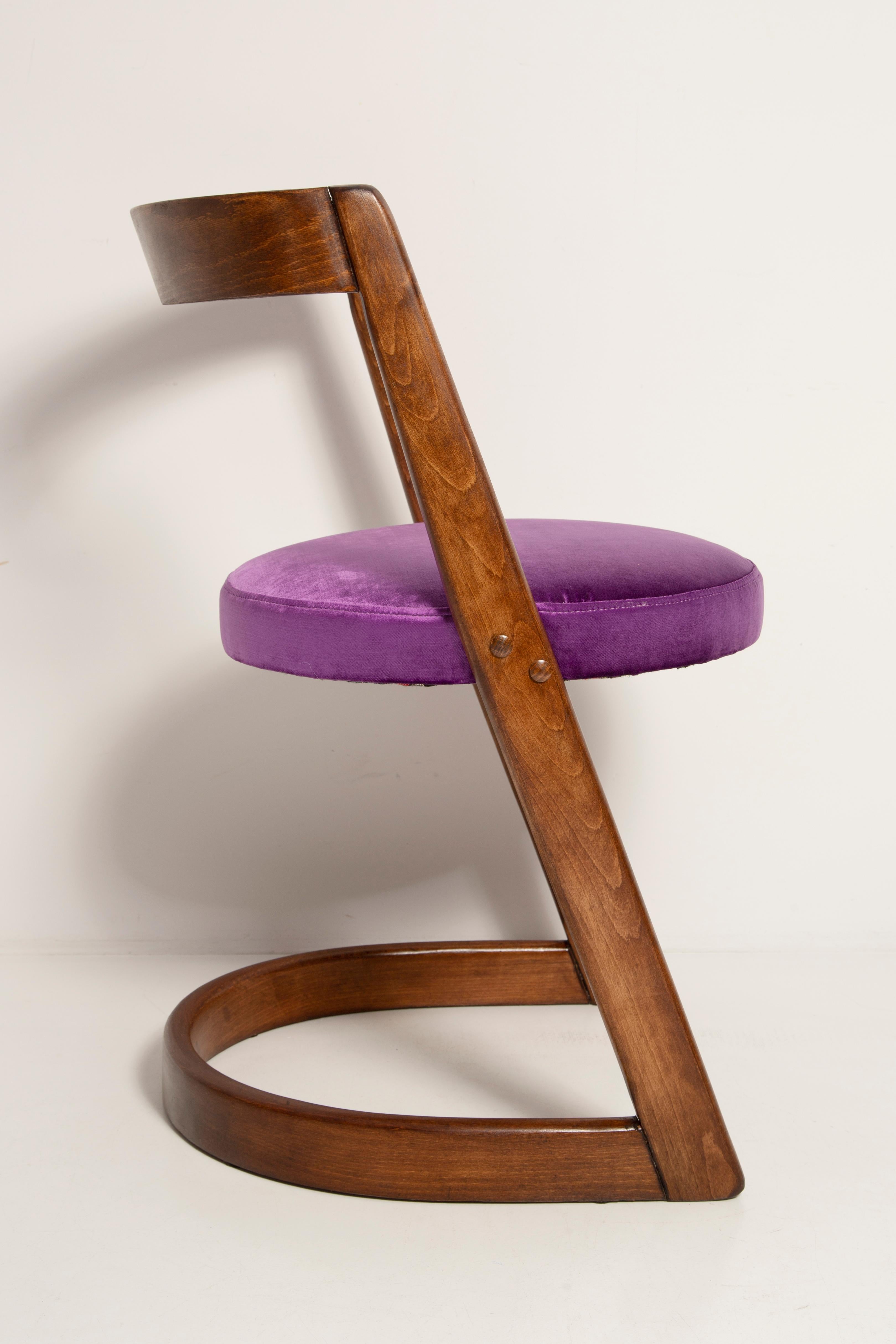 Midcentury Purple Velvet Halfa Chair and Stool, Baumann, France, 1970s For Sale 2