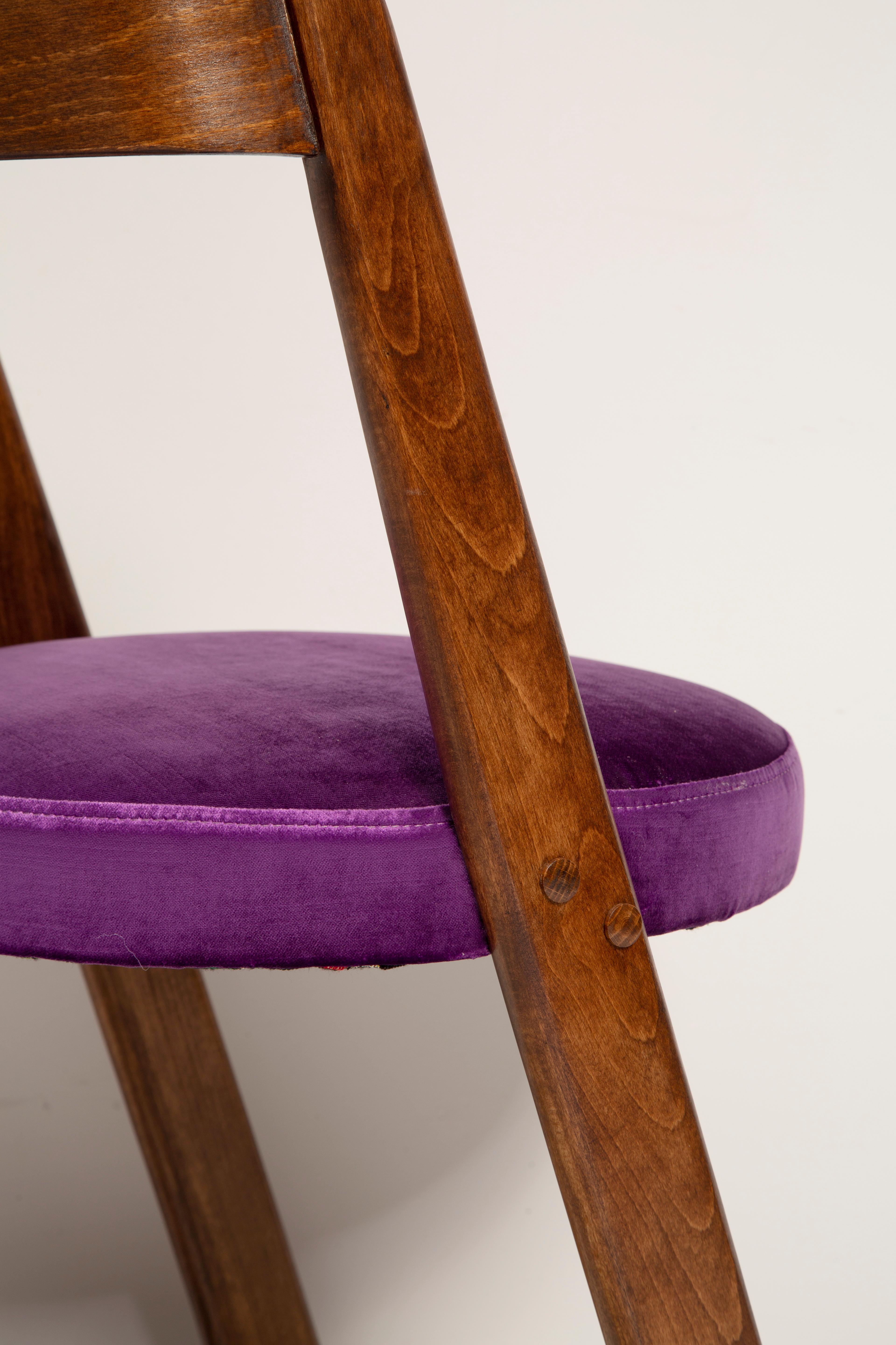 Midcentury Purple Velvet Halfa Chair and Stool, Baumann, France, 1970s For Sale 3