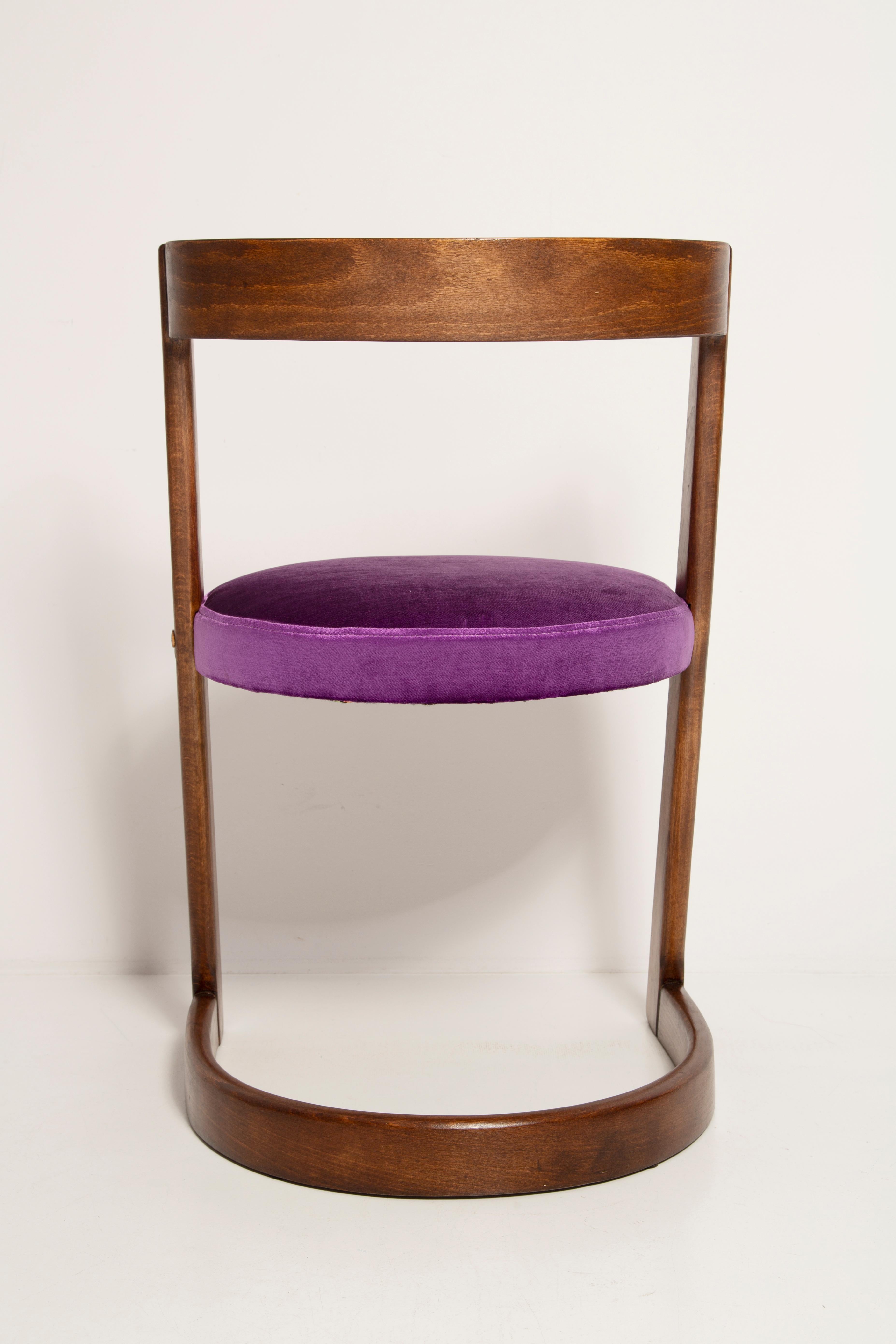 Midcentury Purple Velvet Halfa Chair and Stool, Baumann, France, 1970s For Sale 4