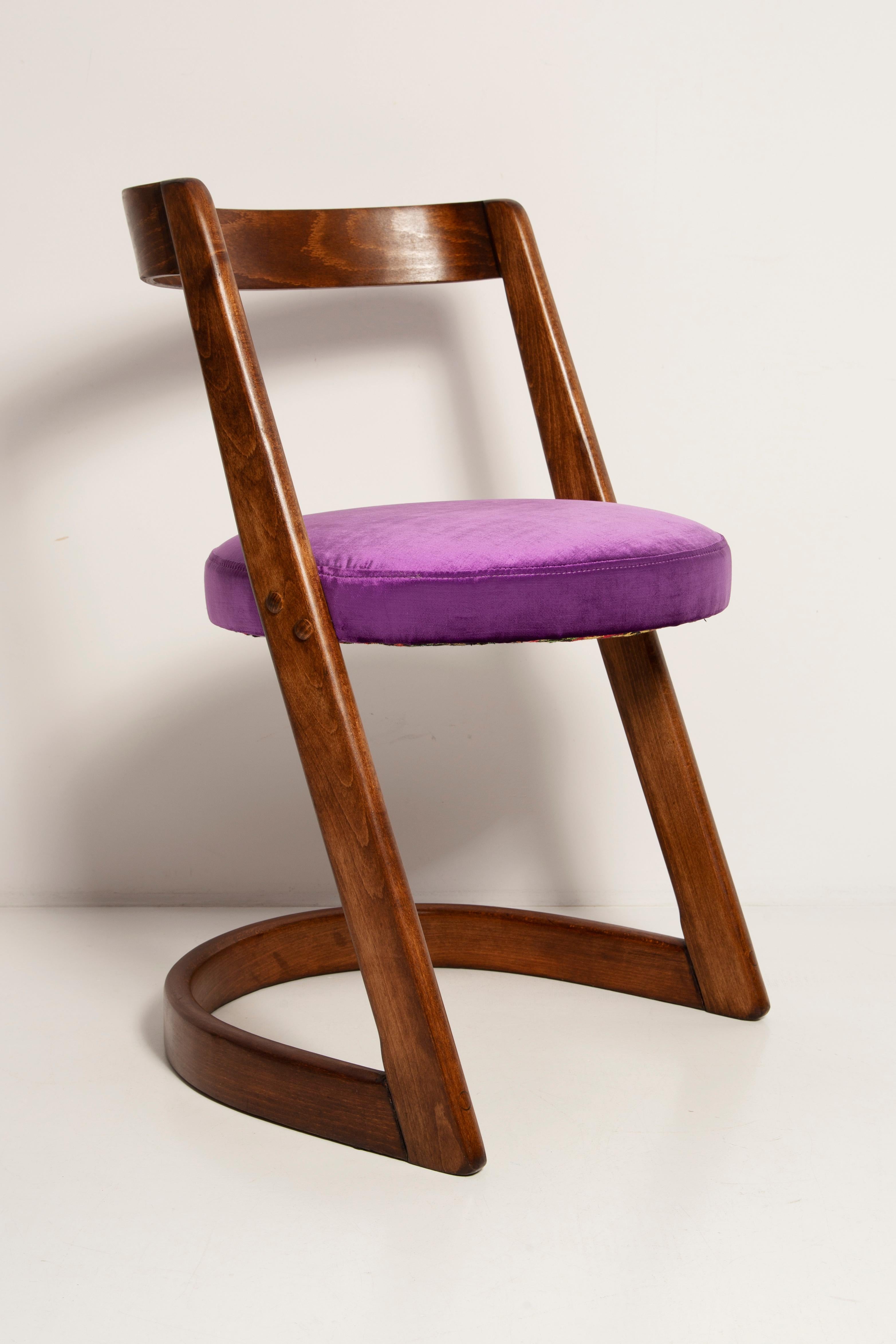 French Midcentury Purple Velvet Halfa Chair, Baumann, France, 1970s For Sale