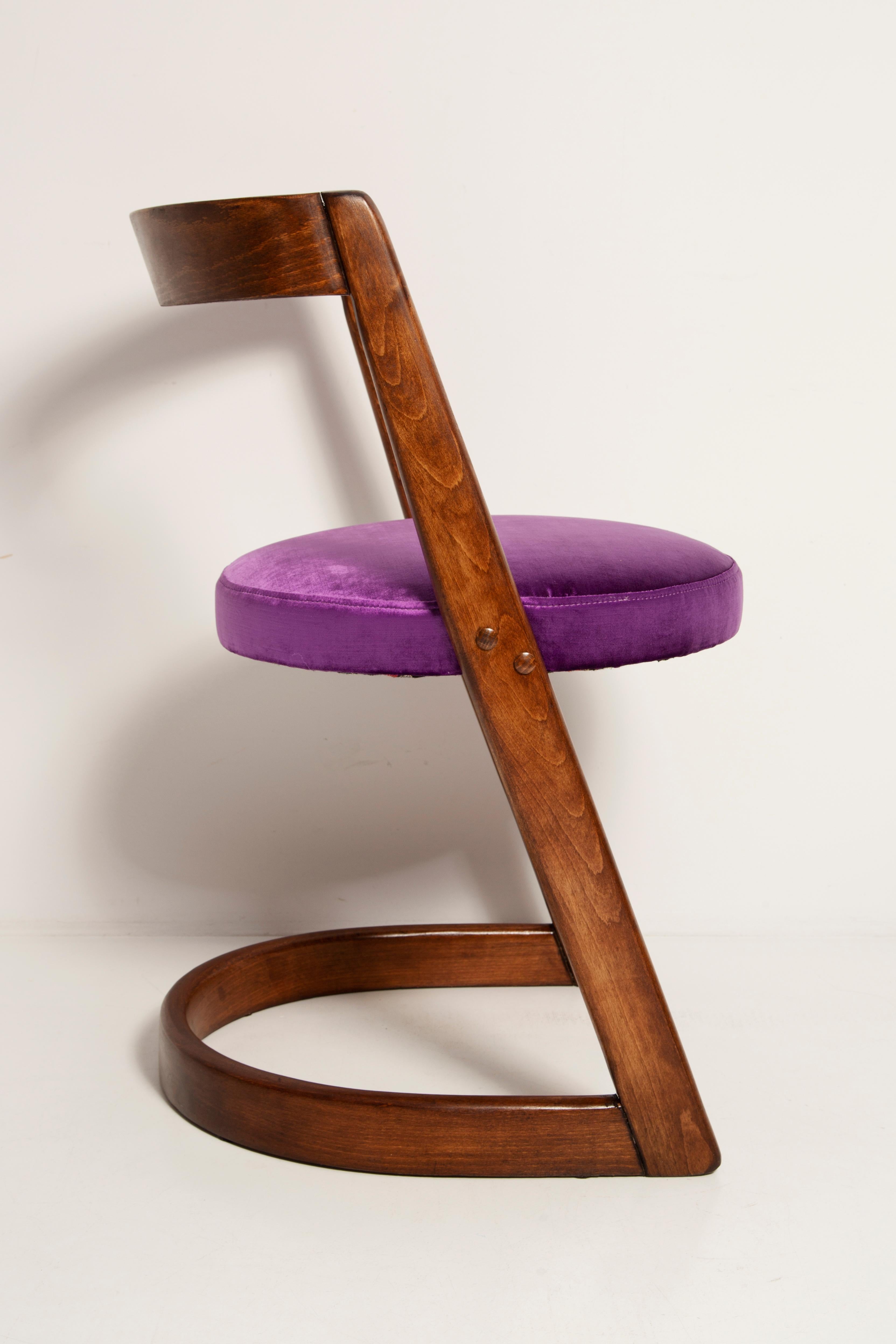 Hand-Crafted Midcentury Purple Velvet Halfa Chair, Baumann, France, 1970s For Sale