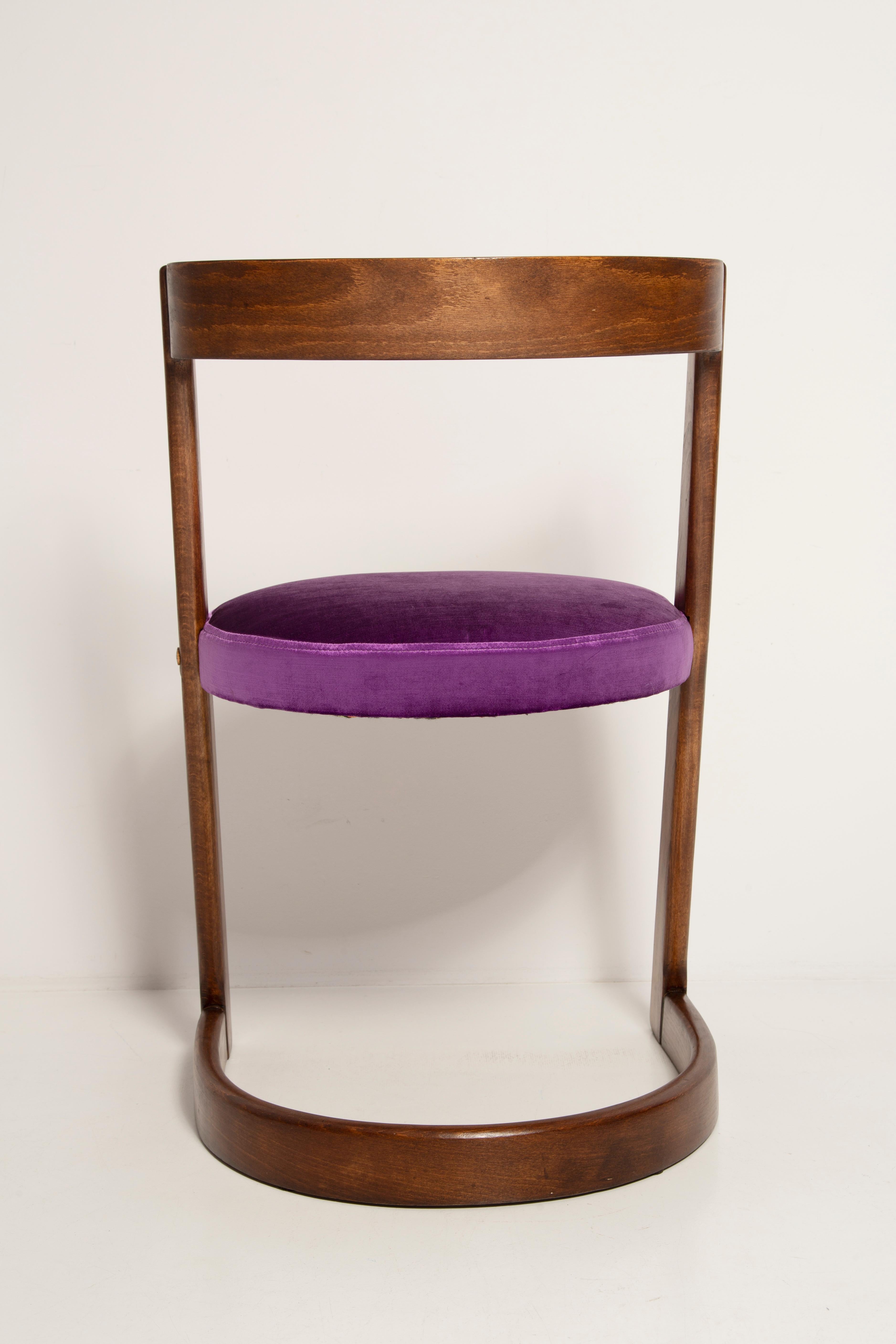 20th Century Midcentury Purple Velvet Halfa Chair, Baumann, France, 1970s For Sale