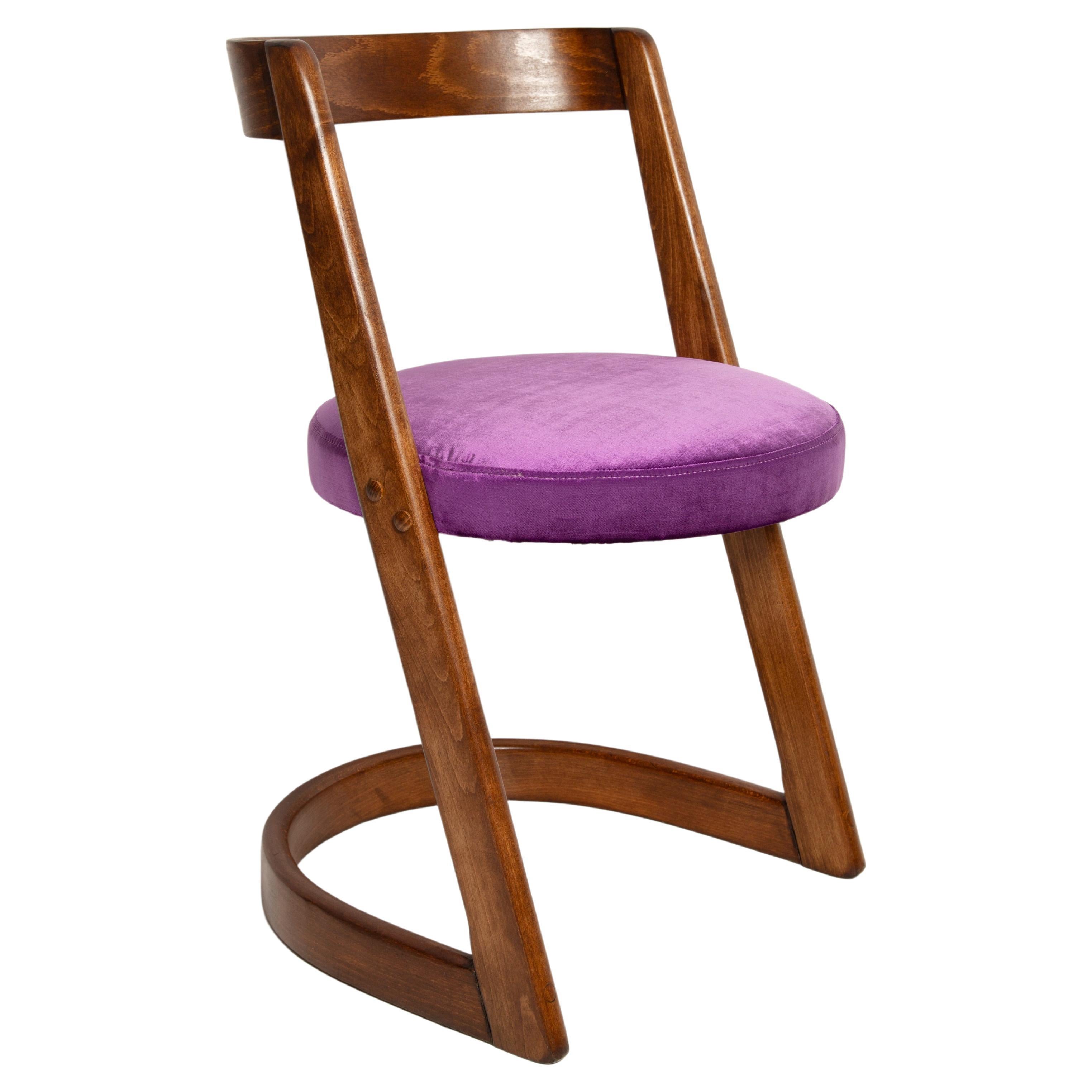 Midcentury Purple Velvet Halfa Chair, Baumann, France, 1970s For Sale