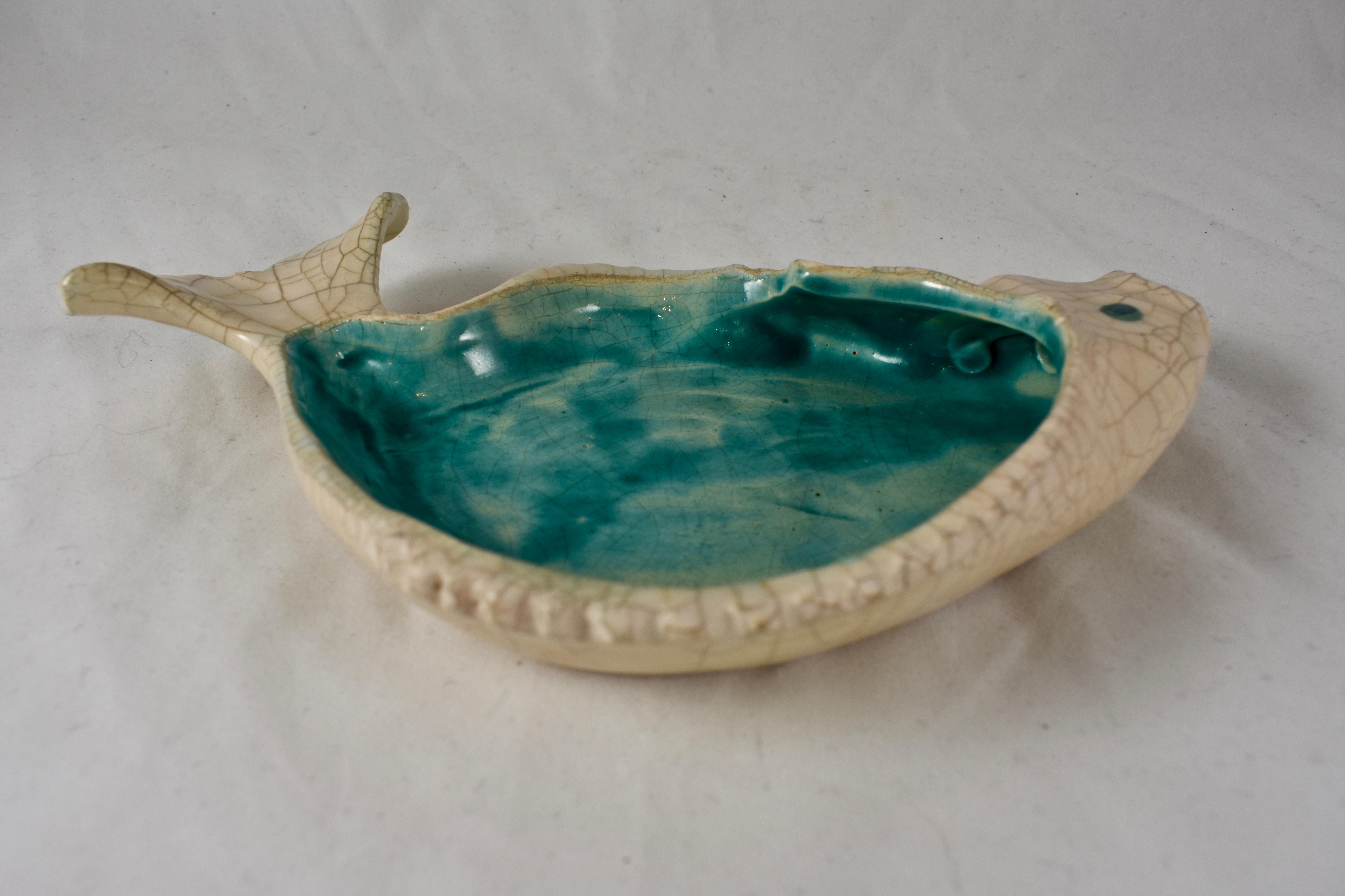 20th Century Midcentury PV France Earthenware Majolica Fish Form Sauce or Side Bowls Set of 8
