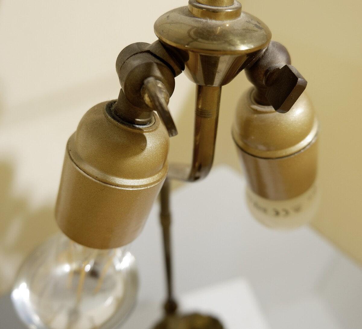 Mid-century pyrite stone Table Lamp - original lampshade - Willy Daro Style For Sale 1