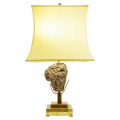 Lámpara de sobremesa de piedra pirita de mediados de siglo - pantalla original - Estilo Willy Daro