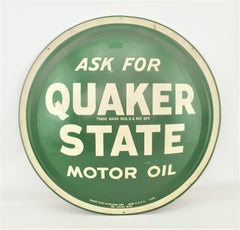 Midcentury Quaker State Motor Oil Gas Station Metal Advertising 'Button' Sign