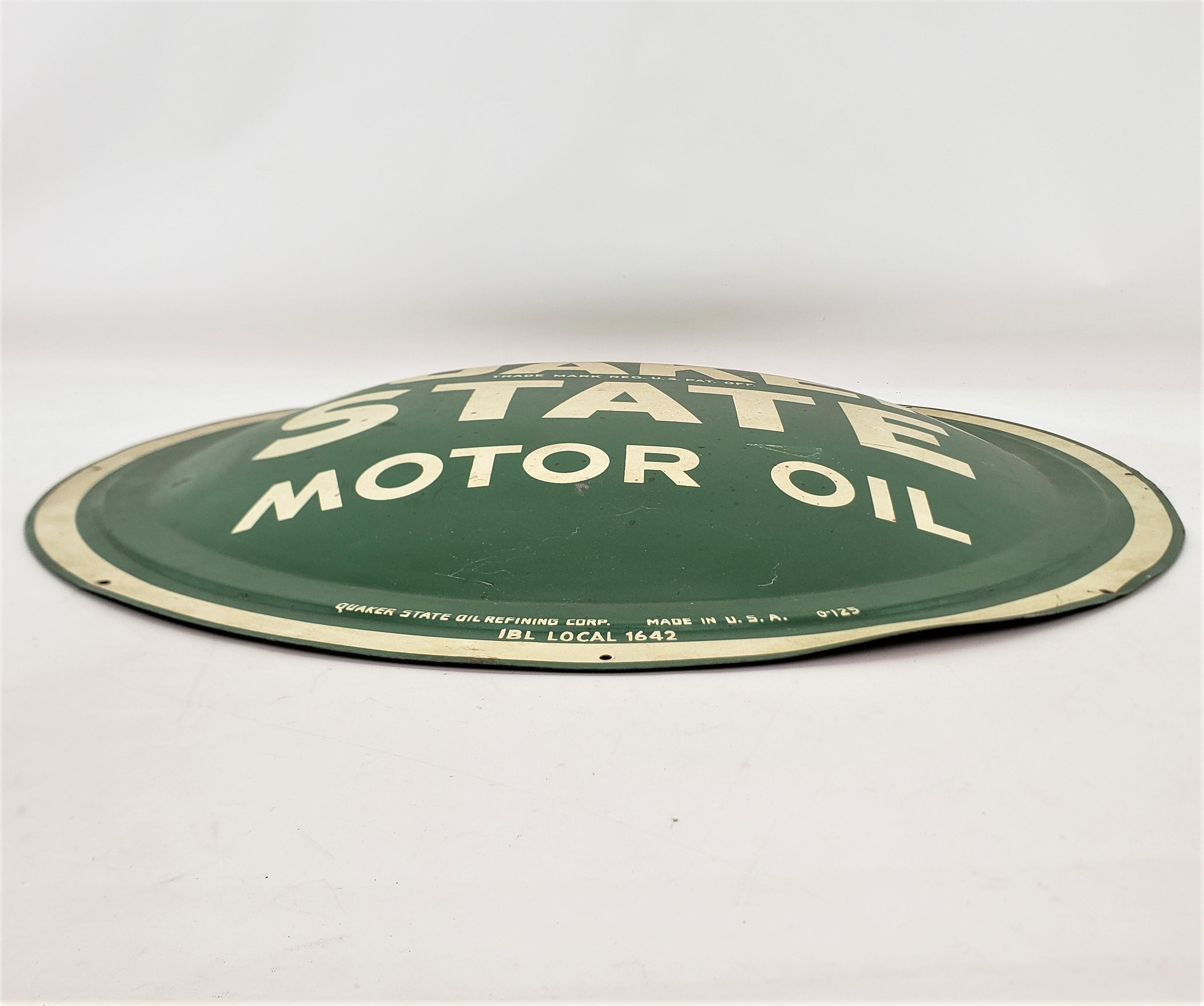 Machine-Made Midcentury Quaker State Motor Oil Gas Station Metal Advertising 'Button' Sign