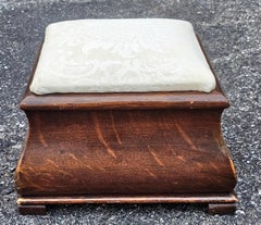 Mid-Century Quartersawn Oak and Upholstered Storage Footstool