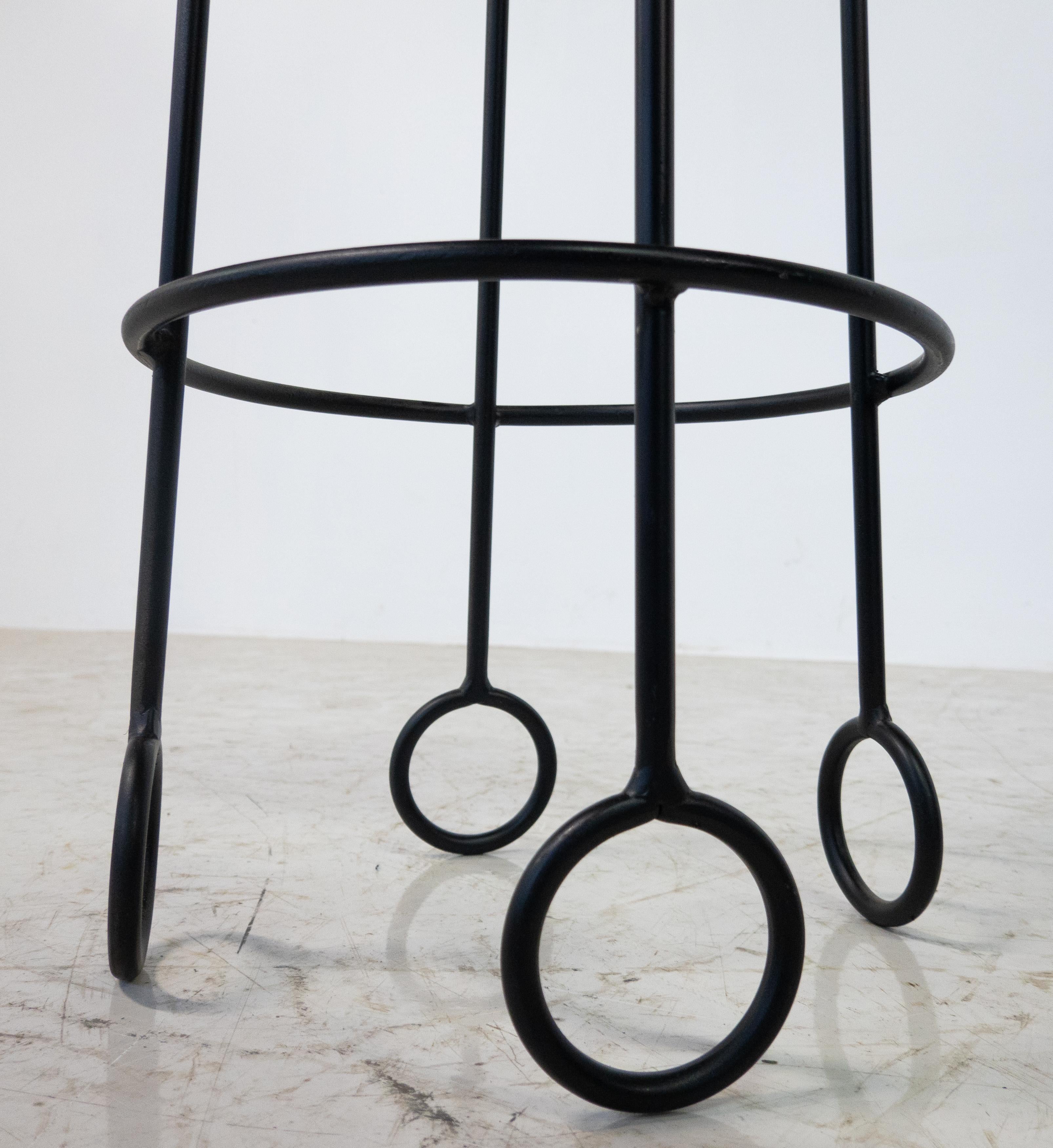 Mid-Century Bar Stool in the style of Jean Royère, Iron and Leather, Italy In Good Condition For Sale In Brussels, BE