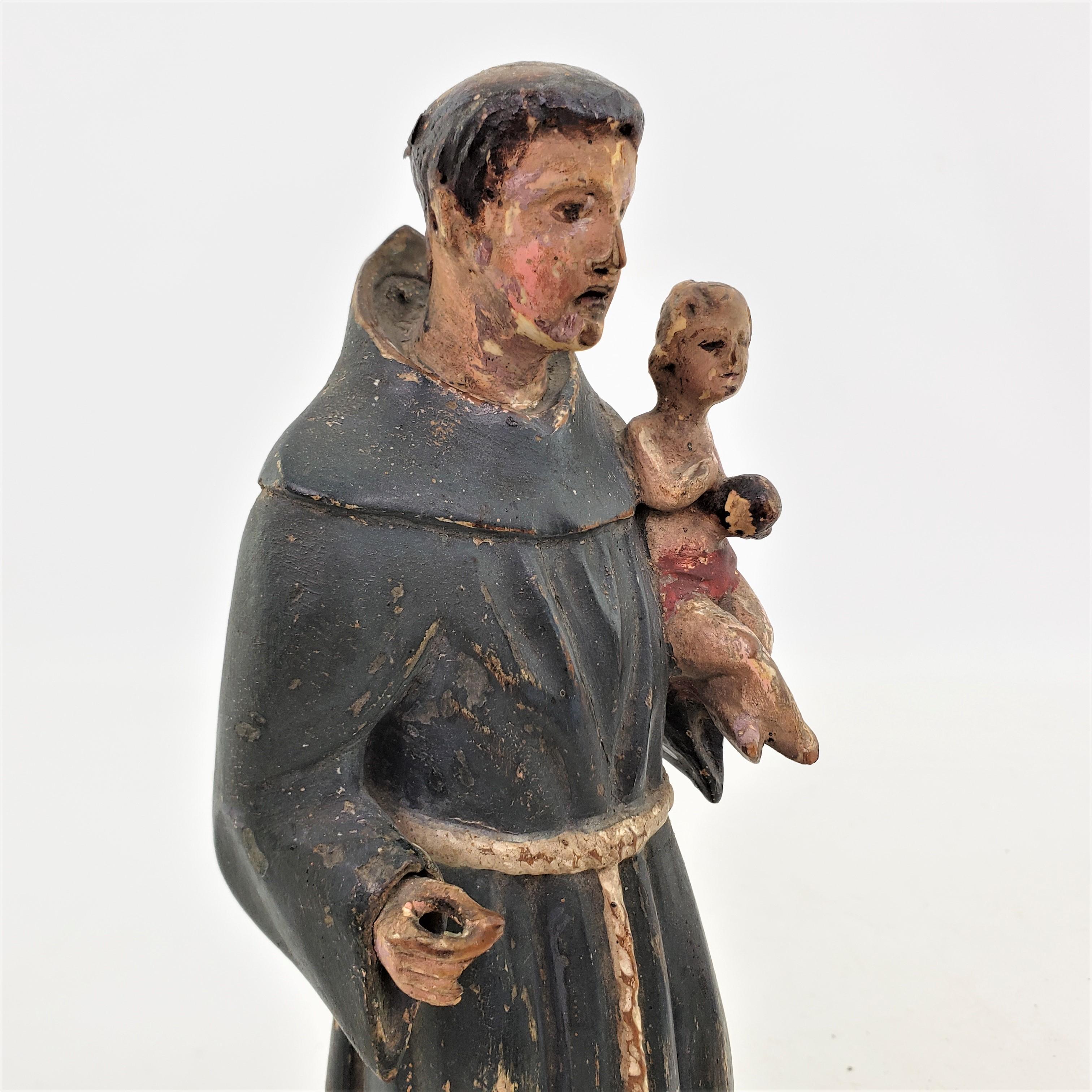 Mid-Century Quebec Folk Art Carved & Polychrome Pahined Robed Clergyman & Child  For Sale 3