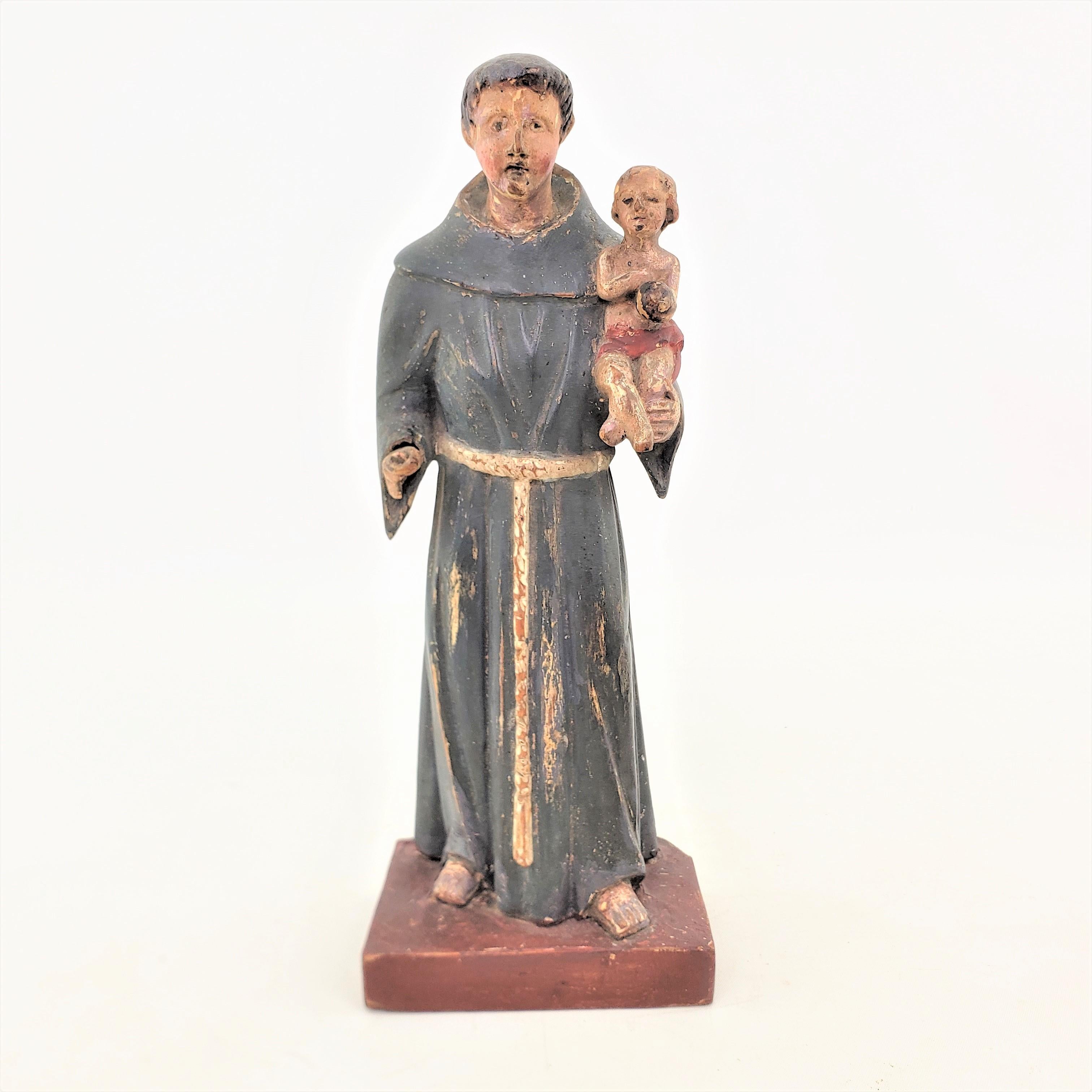 Canadian Mid-Century Quebec Folk Art Carved & Polychrome Pahined Robed Clergyman & Child  For Sale