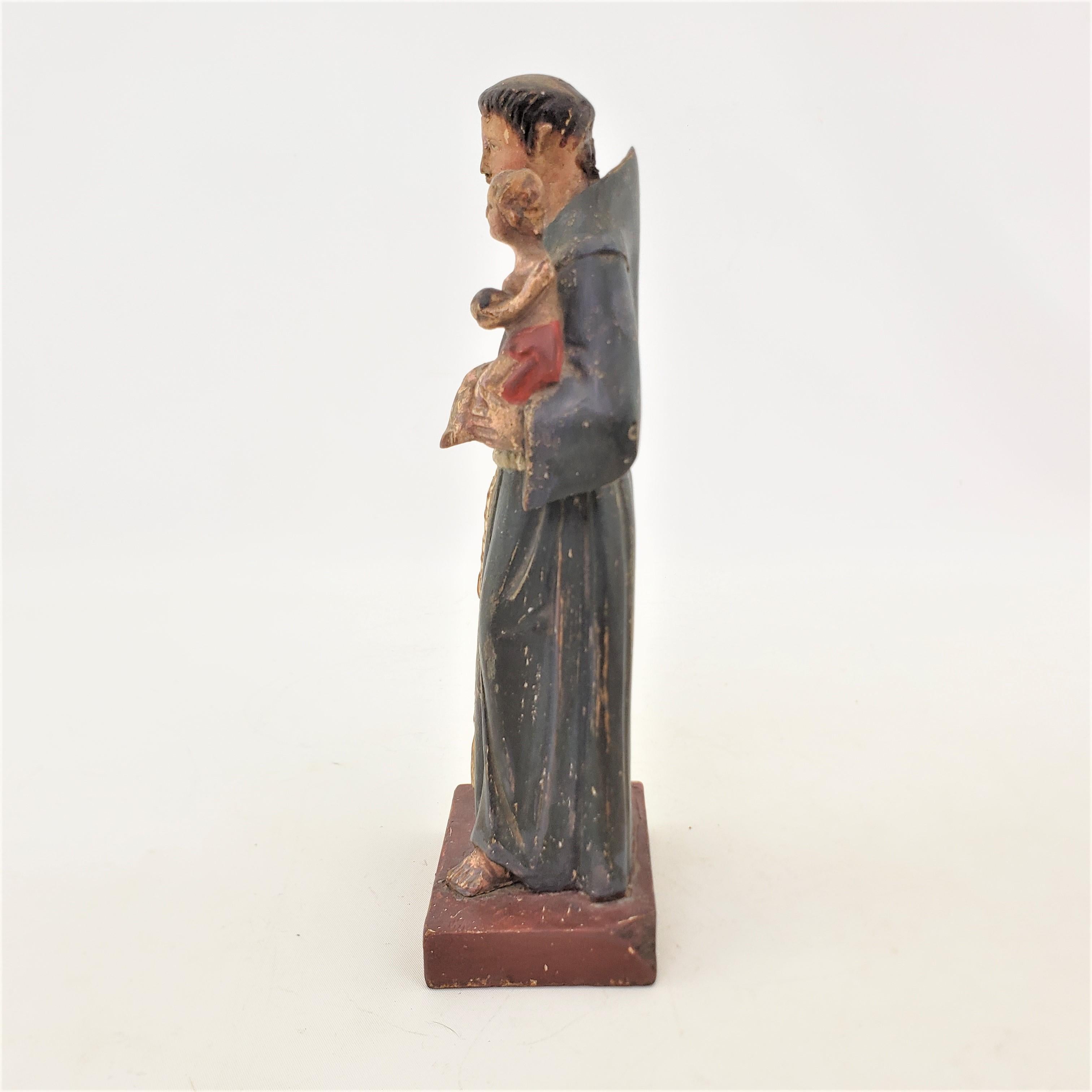 Hand-Carved Mid-Century Quebec Folk Art Carved & Polychrome Pahined Robed Clergyman & Child  For Sale