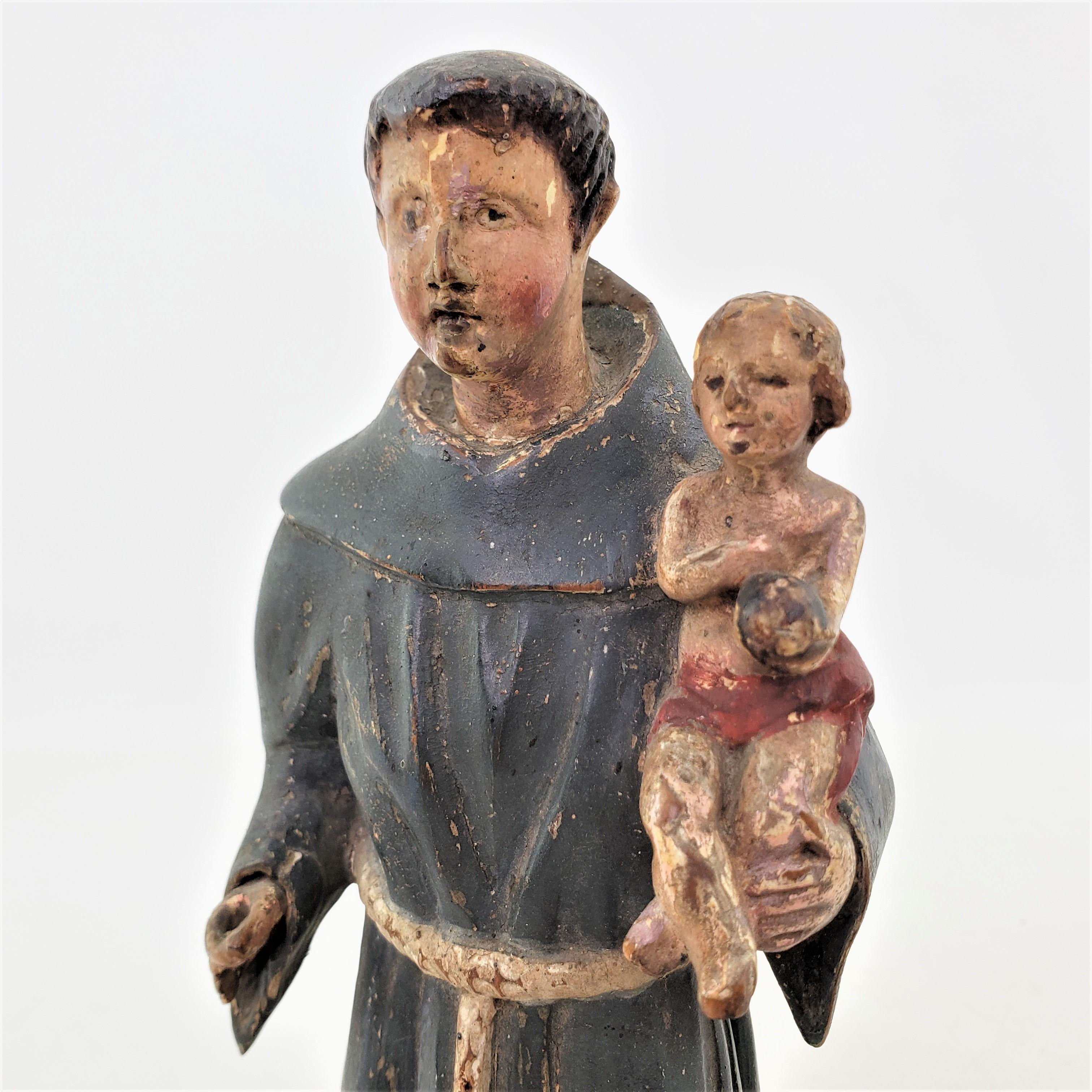 Mid-Century Quebec Folk Art Carved & Polychrome Pahined Robed Clergyman & Child  For Sale 2